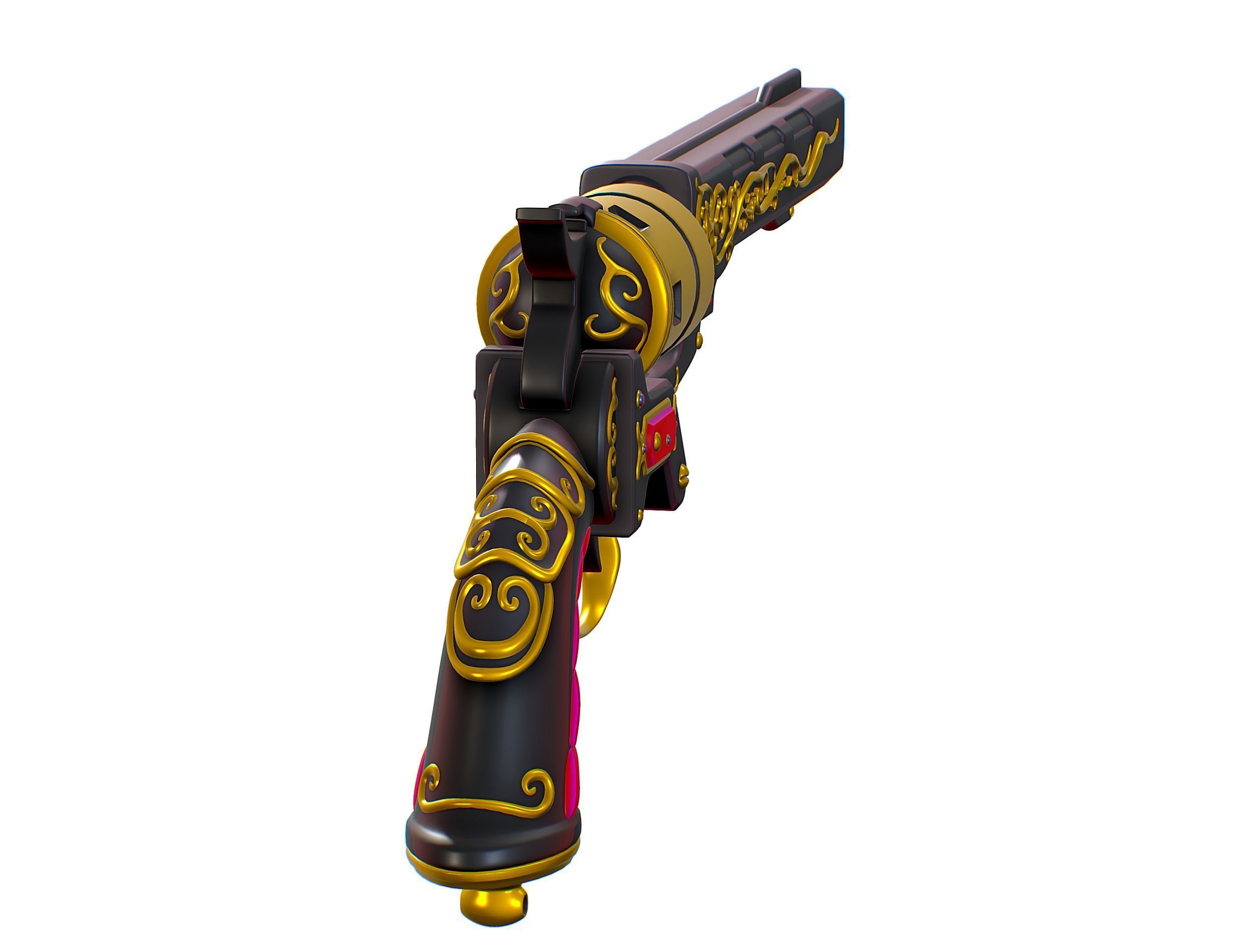 High Poly Multibarrel Short Barrel Revolver Low-poly 3D model_3