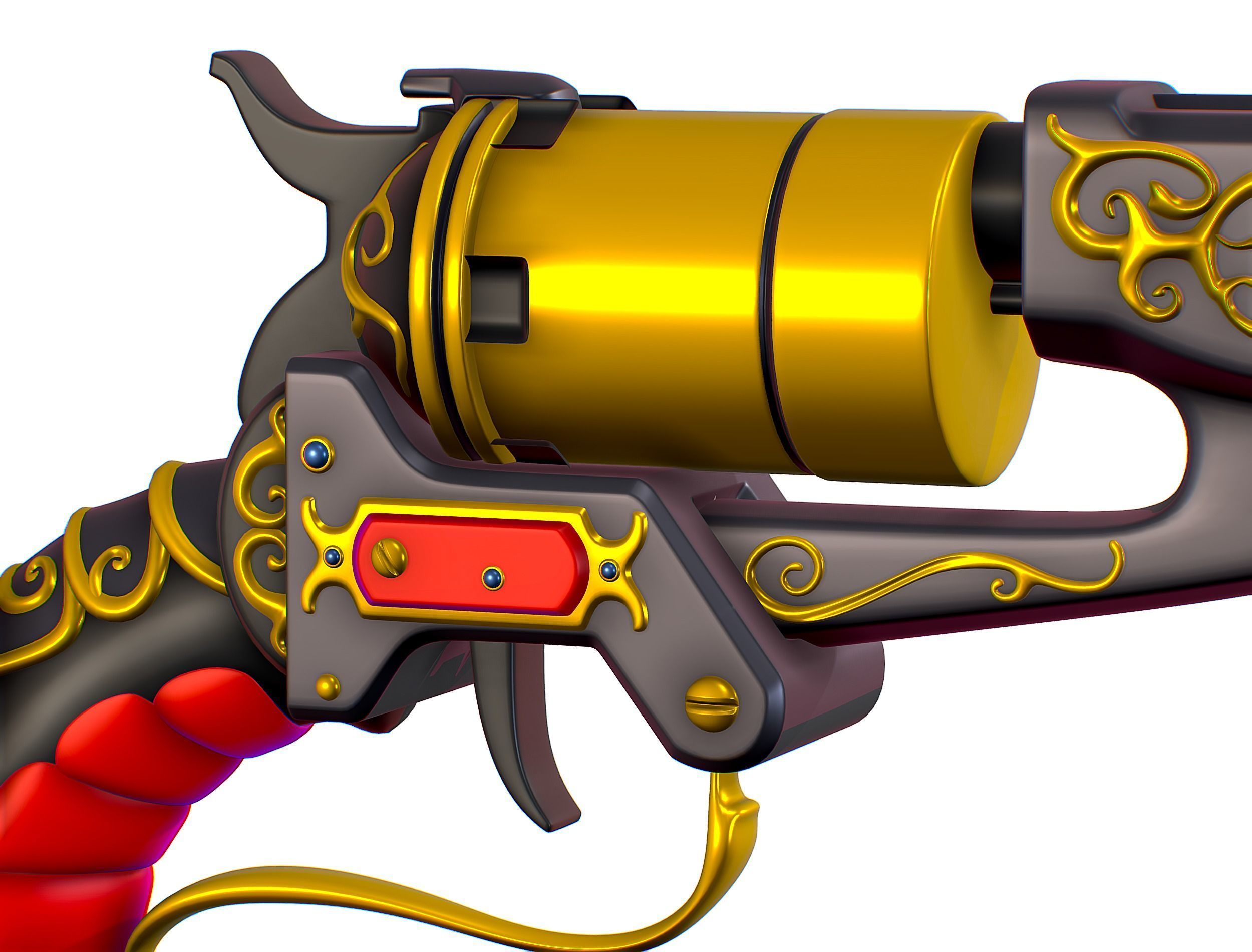 High Poly Multibarrel Short Barrel Revolver Low-poly 3D model_17