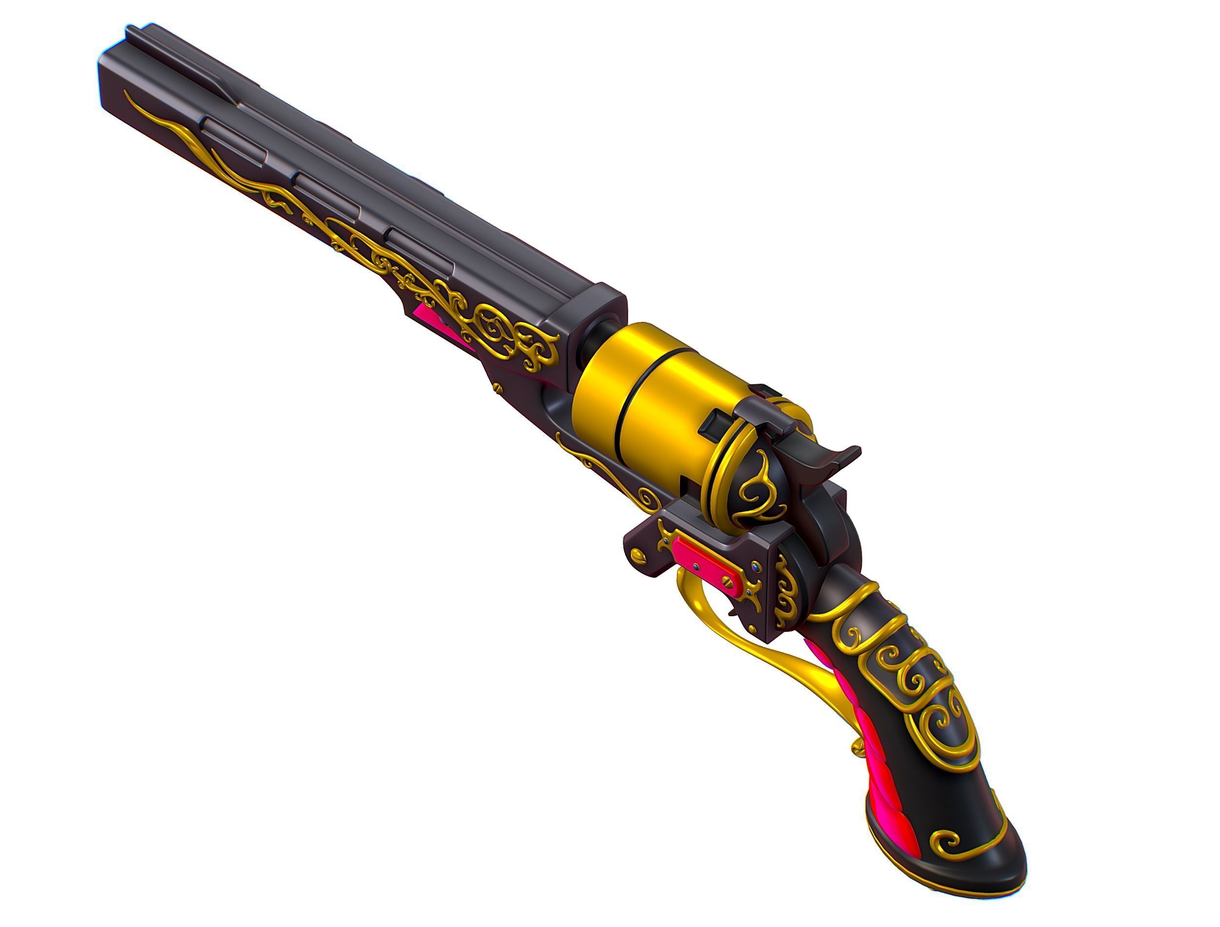 High Poly Multibarrel Short Barrel Revolver Low-poly 3D model_20