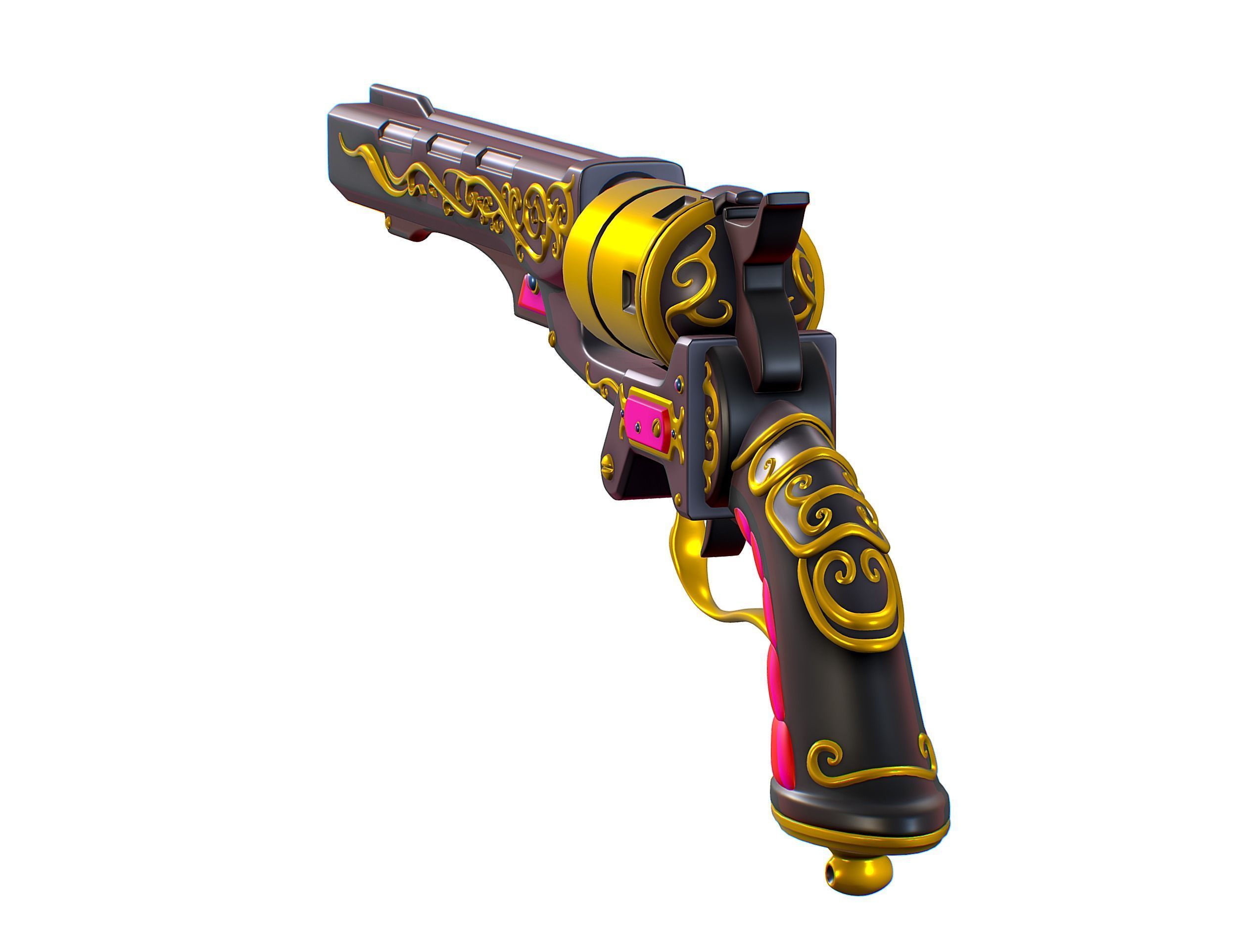 High Poly Multibarrel Short Barrel Revolver Low-poly 3D model_5