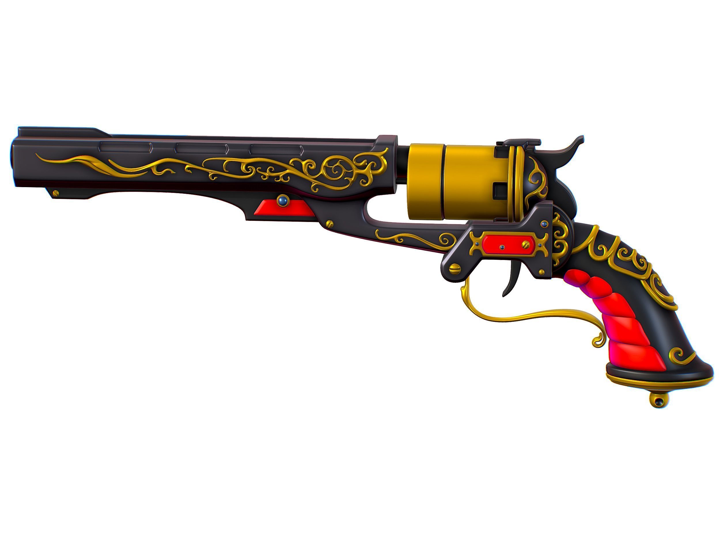 High Poly Multibarrel Short Barrel Revolver Low-poly 3D model_8