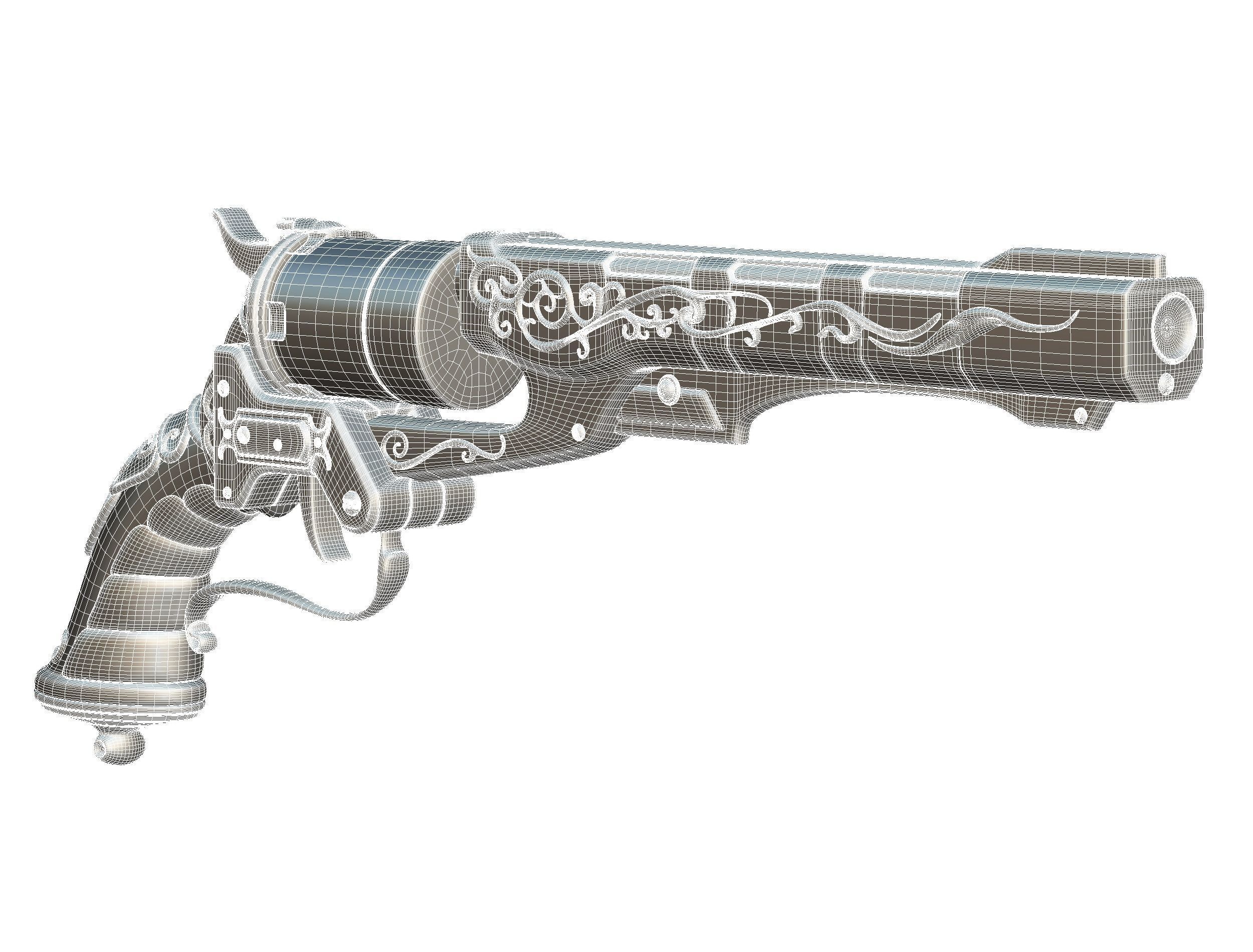 High Poly Multibarrel Short Barrel Revolver Low-poly 3D model_24