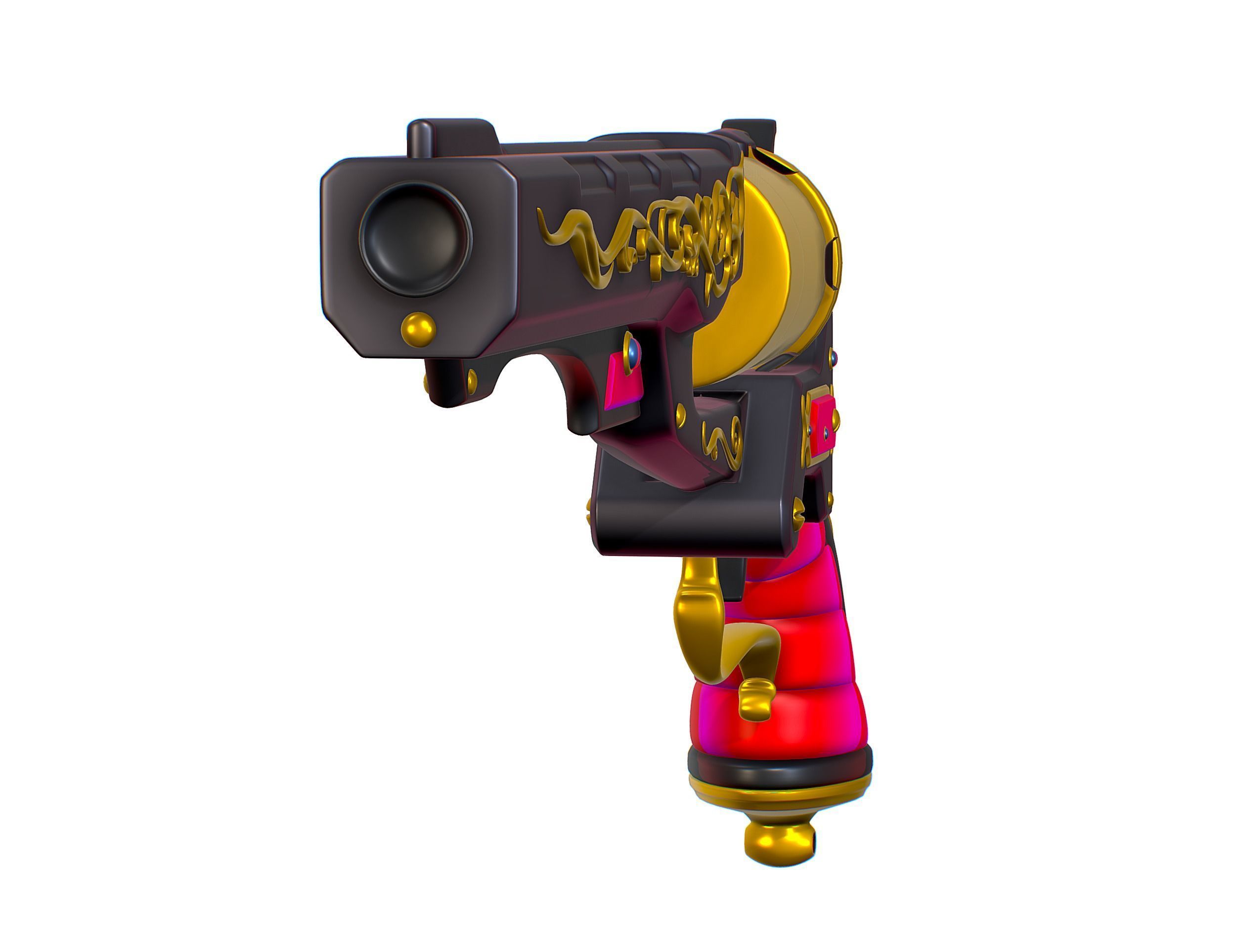 High Poly Multibarrel Short Barrel Revolver Low-poly 3D model_12