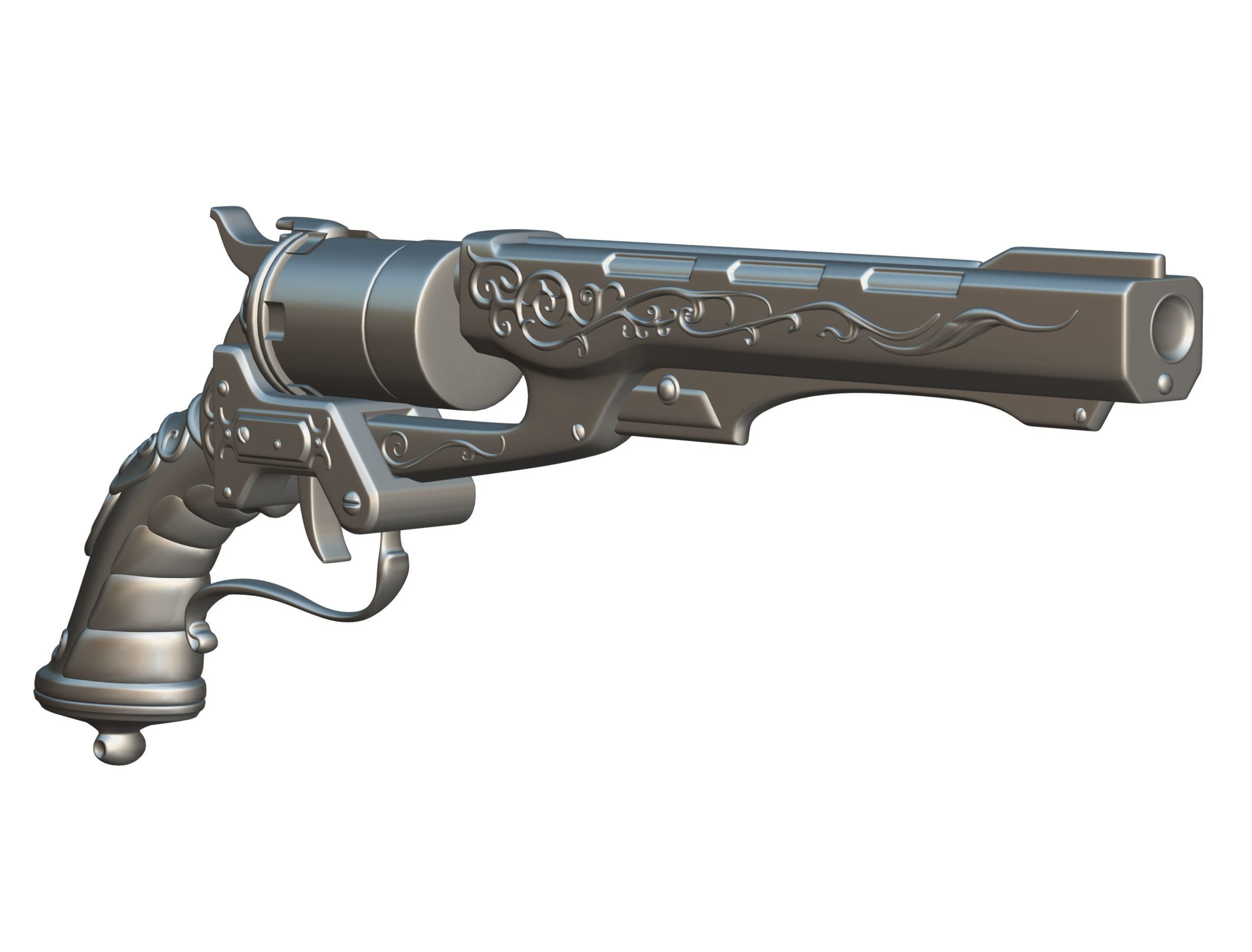 High Poly Multibarrel Short Barrel Revolver Low-poly 3D model_25