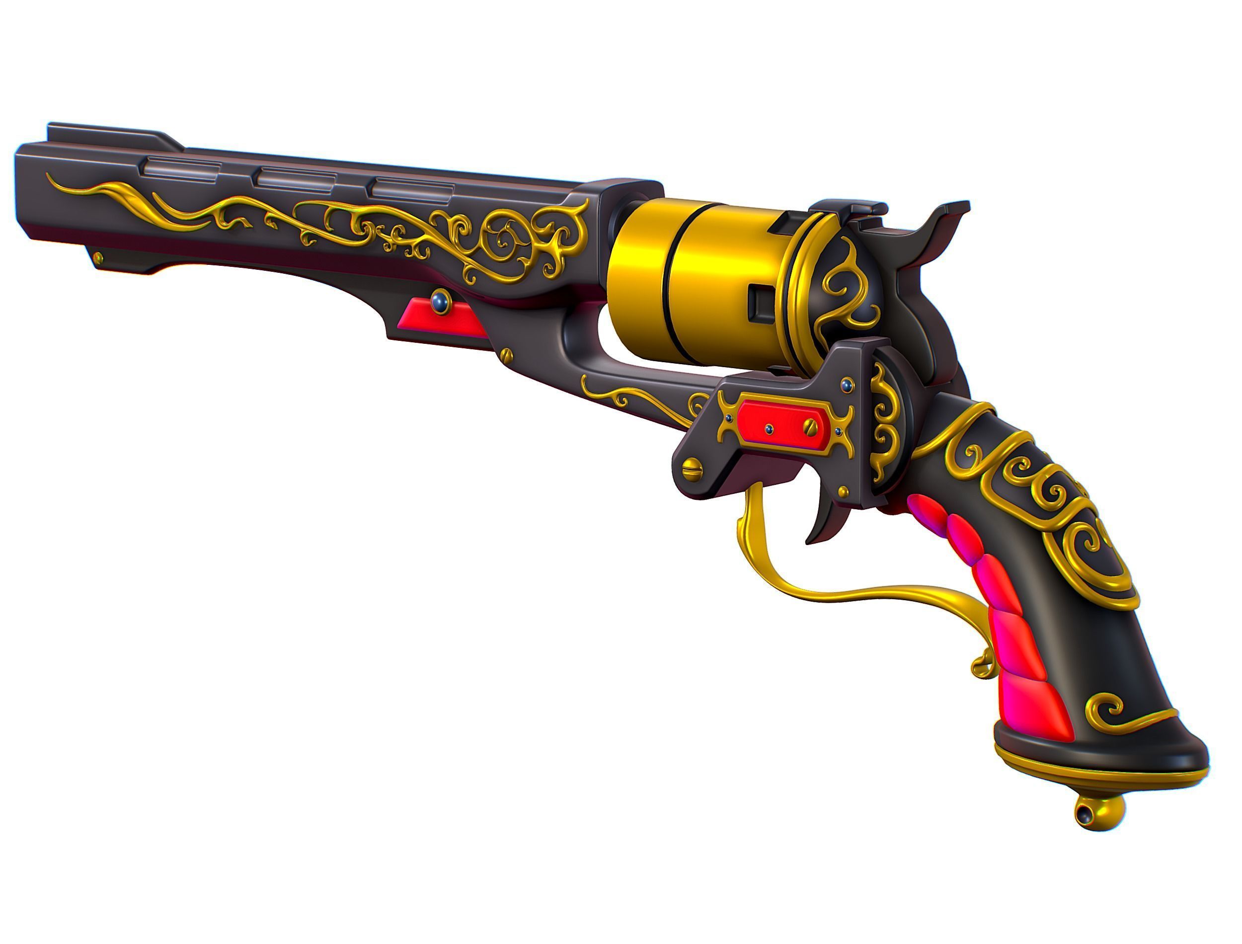 High Poly Multibarrel Short Barrel Revolver Low-poly 3D model_7