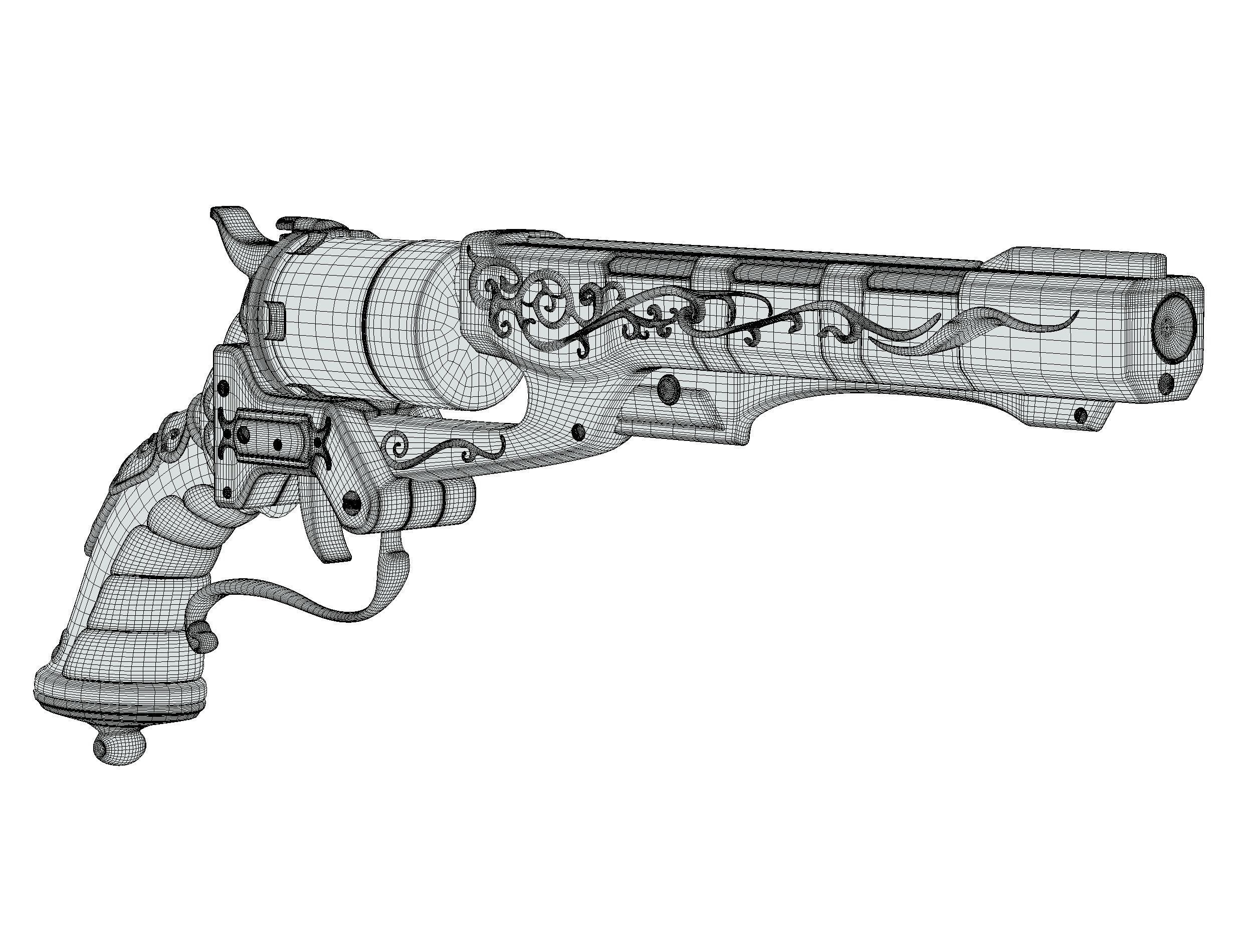 High Poly Multibarrel Short Barrel Revolver Low-poly 3D model_26