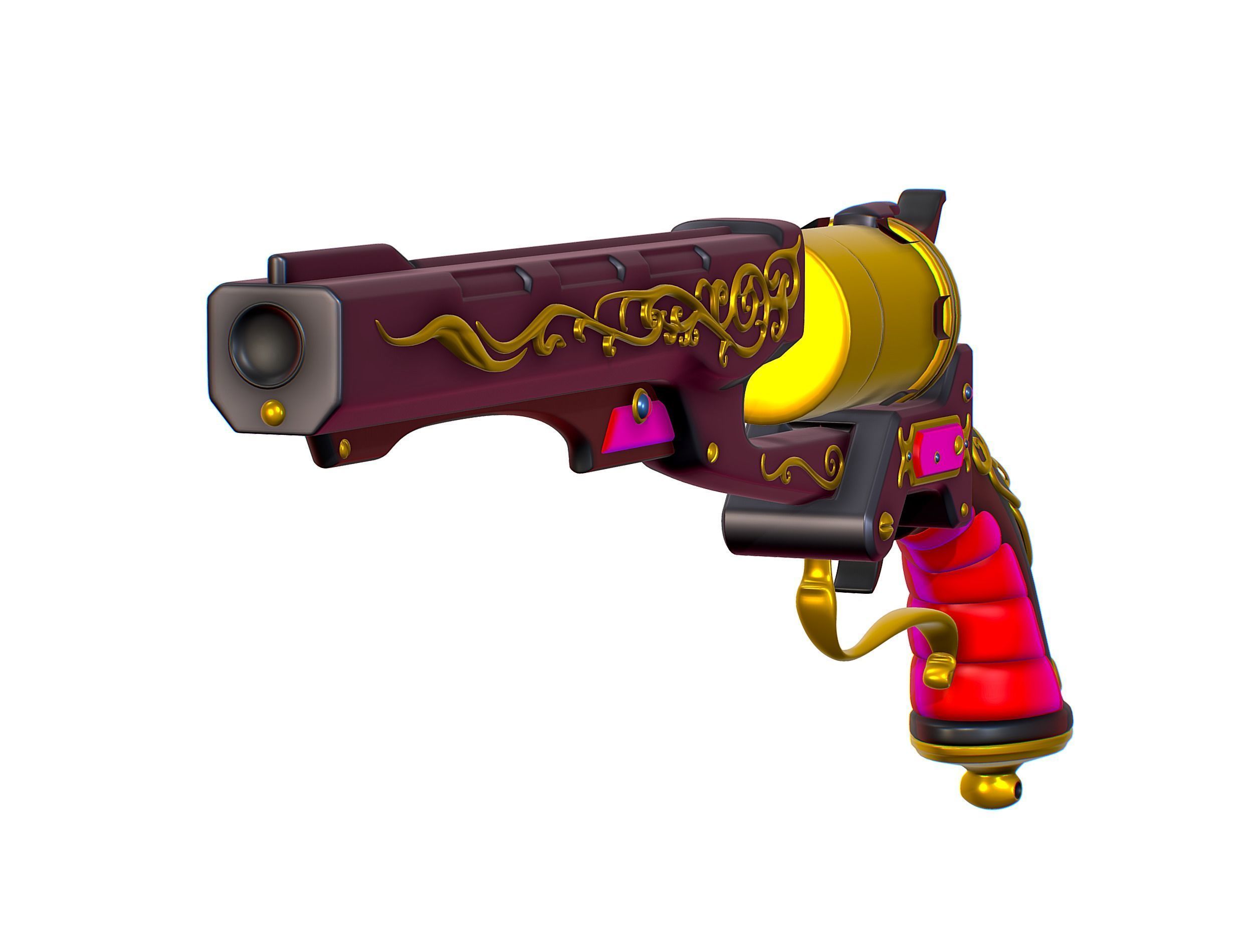 High Poly Multibarrel Short Barrel Revolver Low-poly 3D model_11