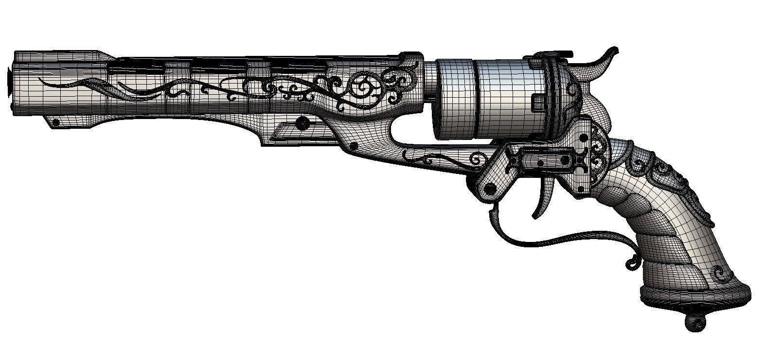 High Poly Multibarrel Short Barrel Revolver Low-poly 3D model_27