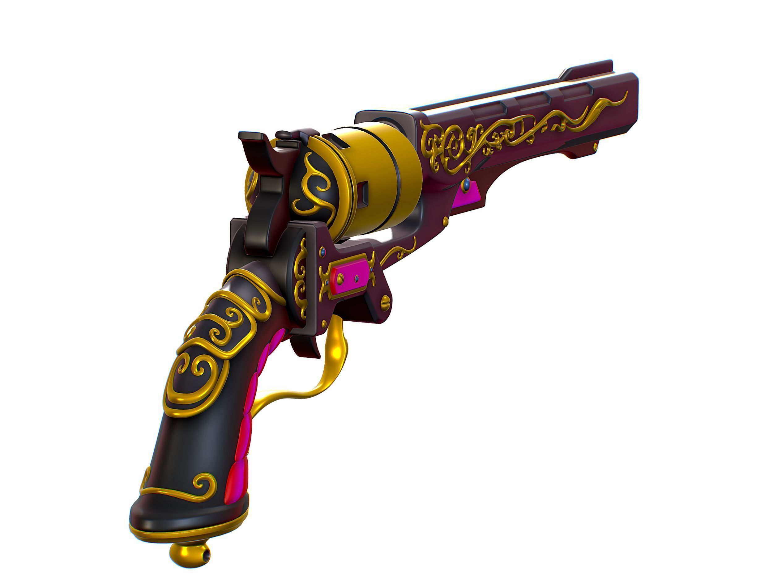 High Poly Multibarrel Short Barrel Revolver Low-poly 3D model_2