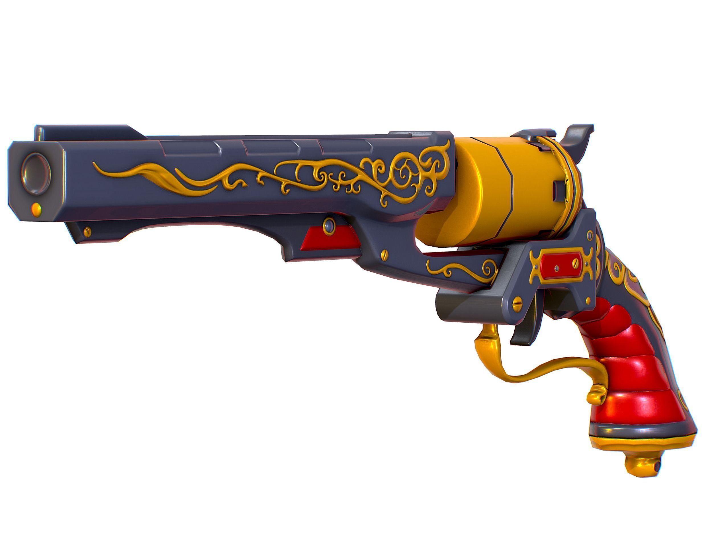 Low Poly Multibarrel Short Barrel Revolver Low-poly 3D model_6