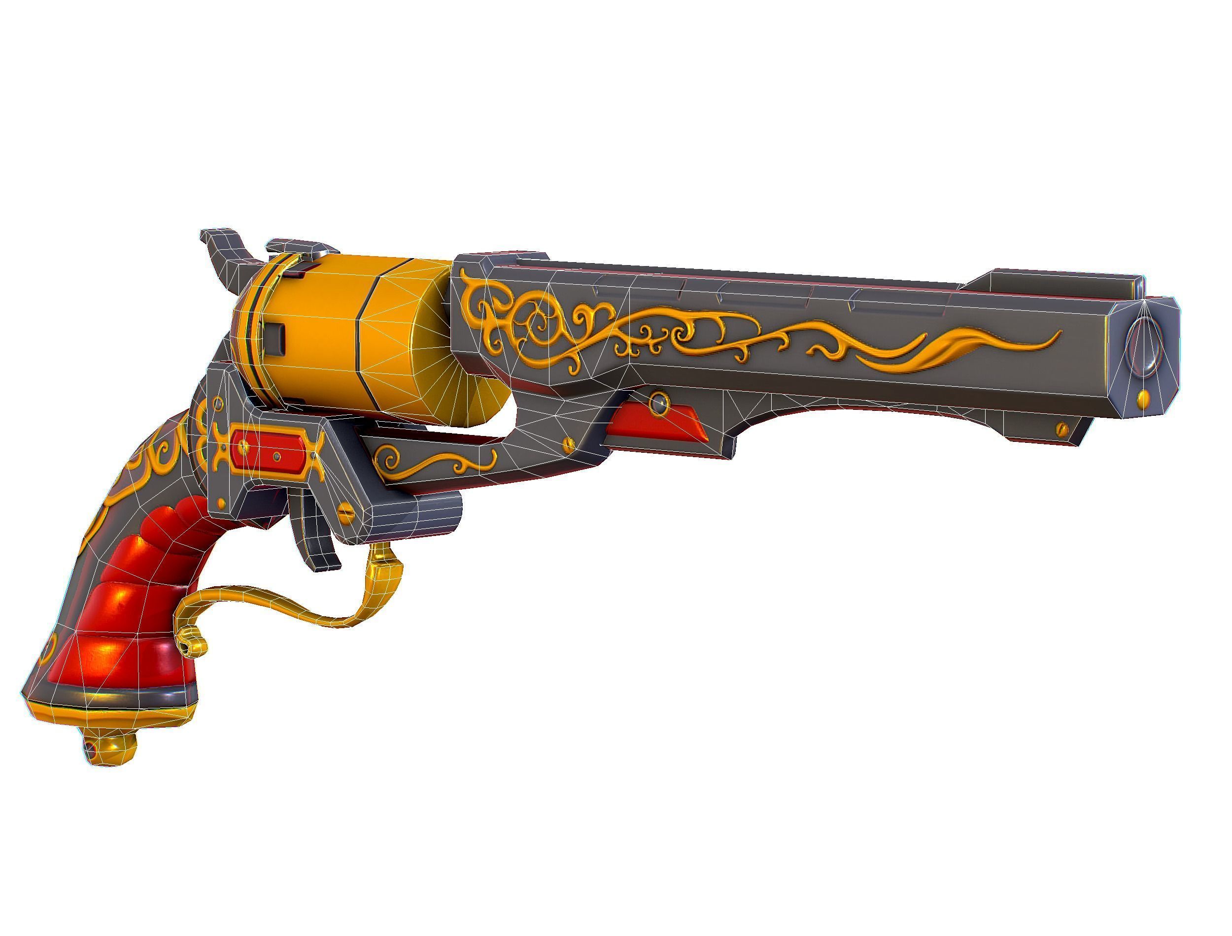 Low Poly Multibarrel Short Barrel Revolver Low-poly 3D model_18