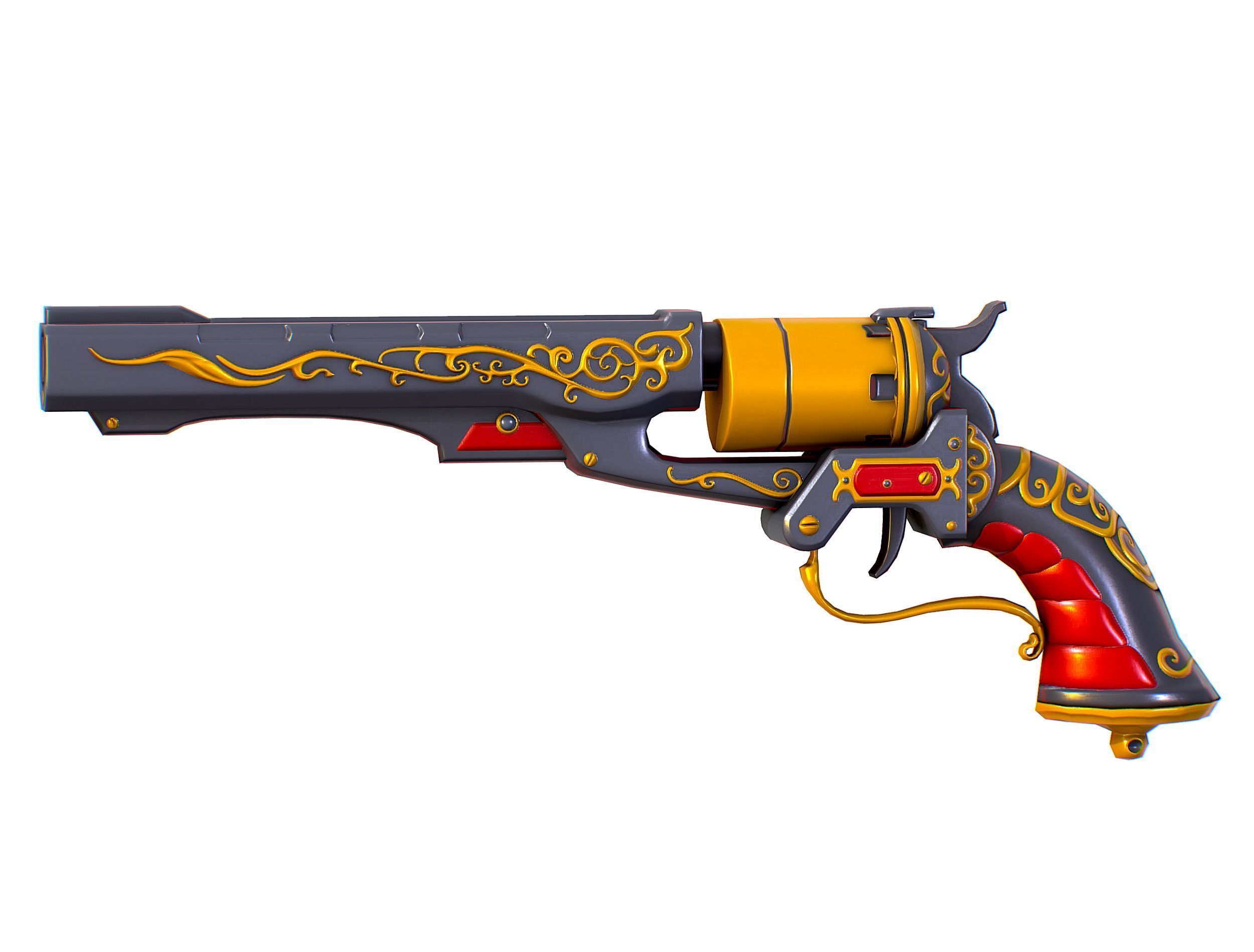 Low Poly Multibarrel Short Barrel Revolver Low-poly 3D model_7