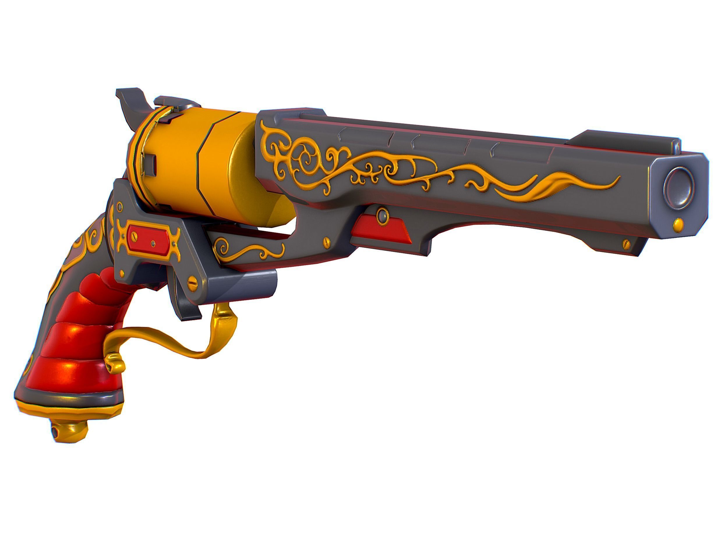 Low Poly Multibarrel Short Barrel Revolver Low-poly 3D model_1