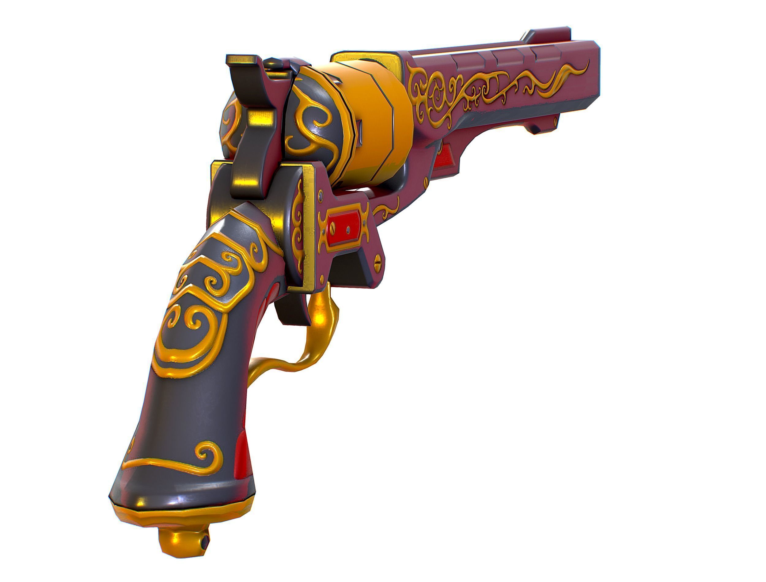 Low Poly Multibarrel Short Barrel Revolver Low-poly 3D model_11