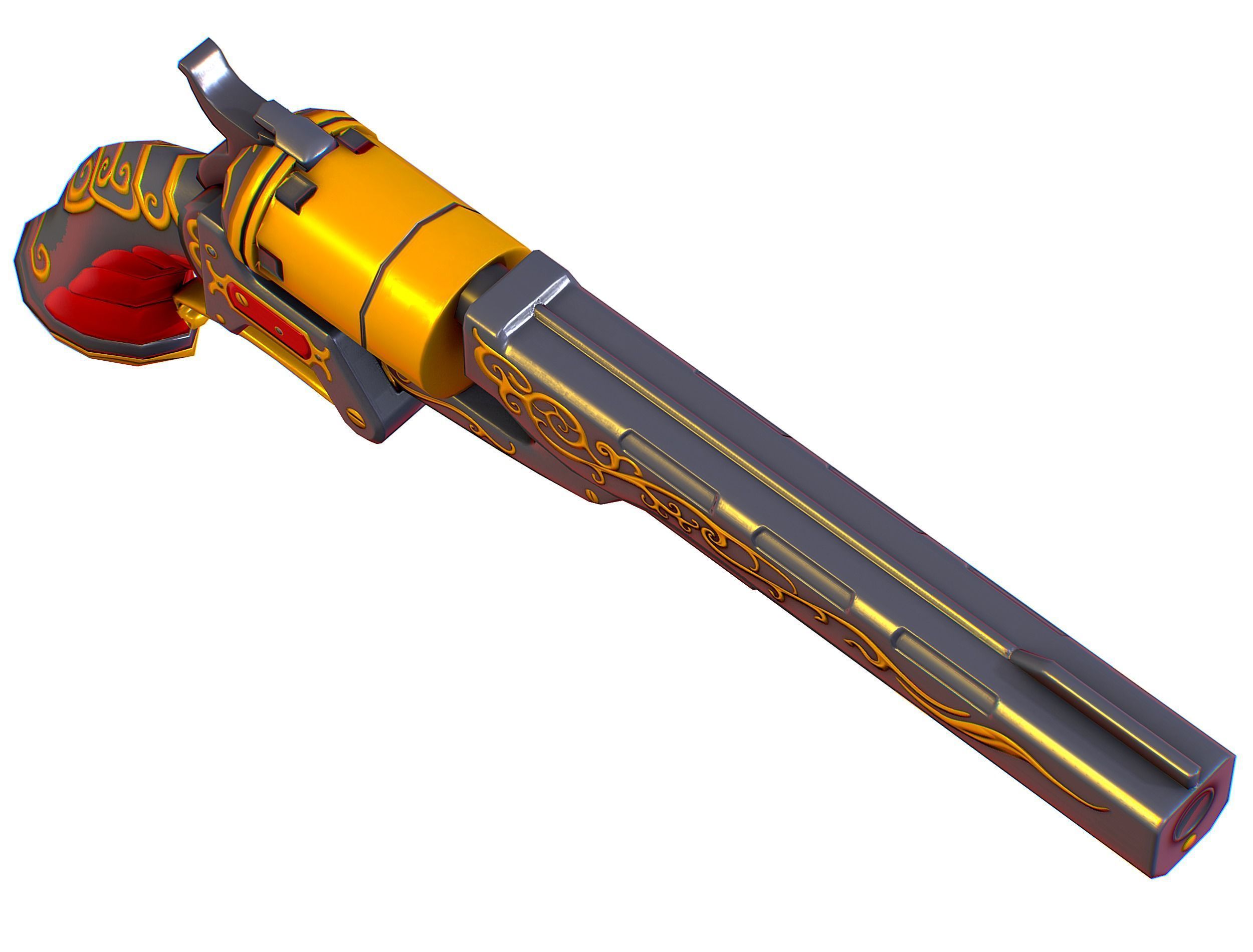 Low Poly Multibarrel Short Barrel Revolver Low-poly 3D model_14