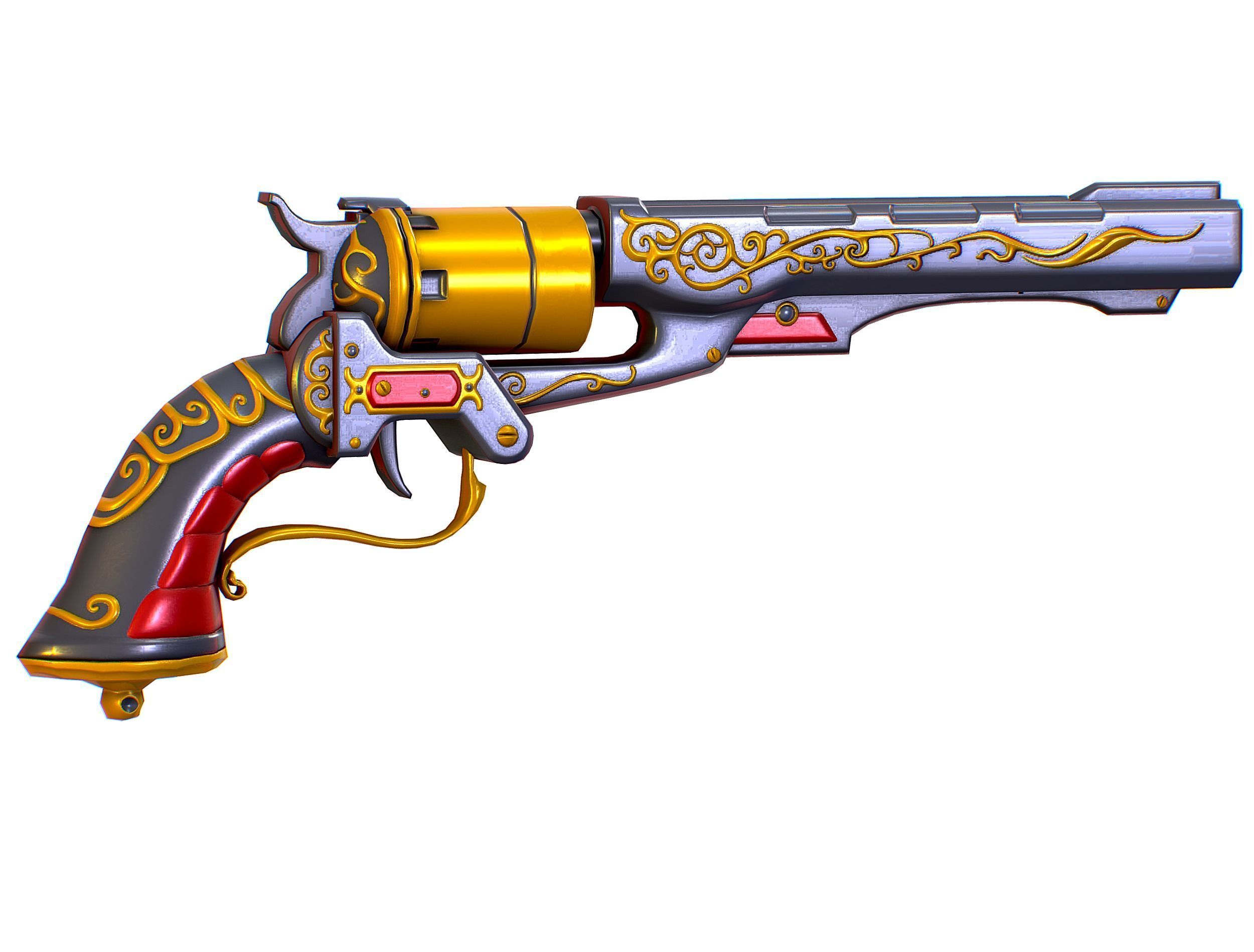 Low Poly Multibarrel Short Barrel Revolver Low-poly 3D model_12