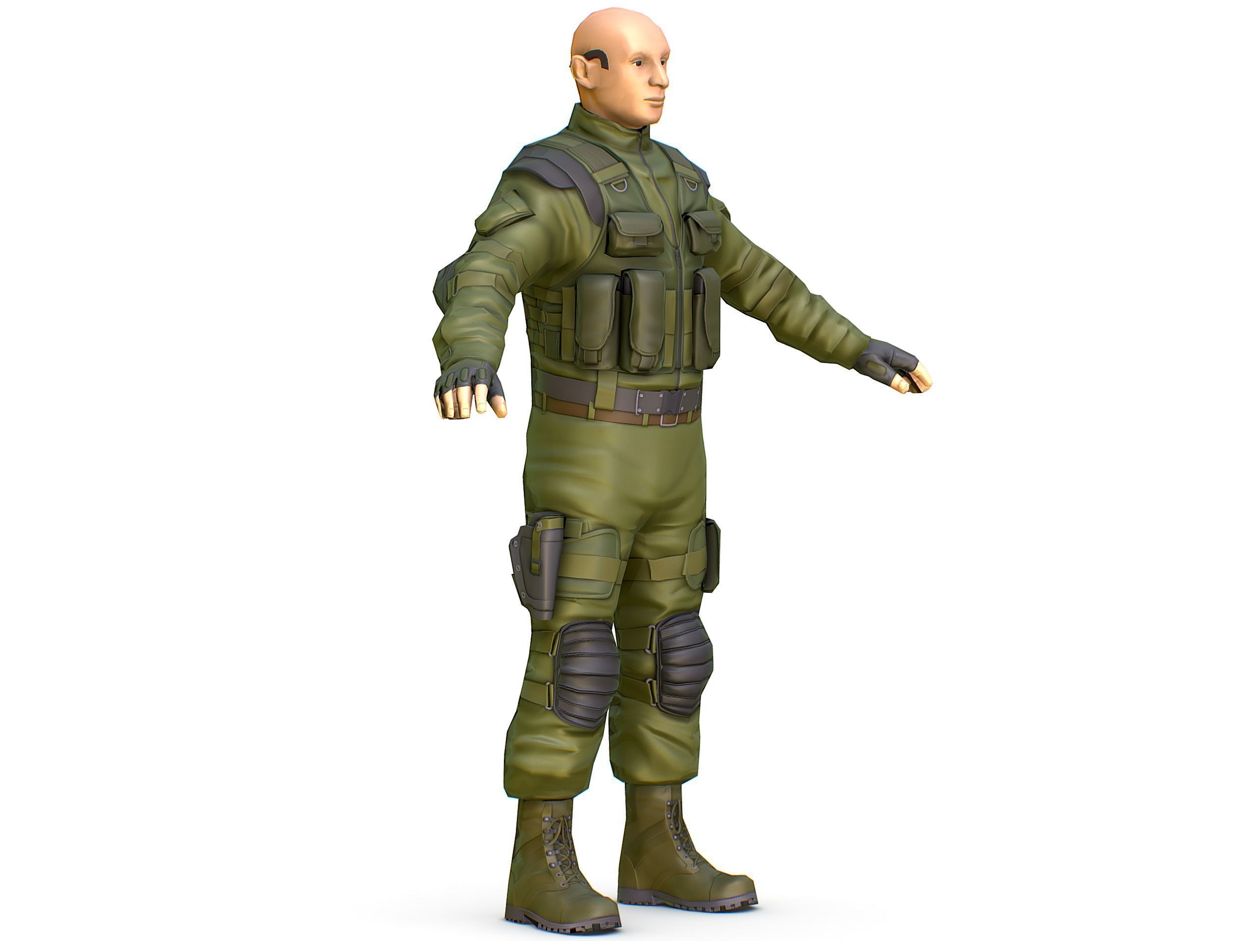 LowPoly 3d Man Military Solder Armor 3D Model Low-poly 3D model_2