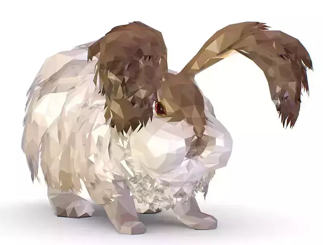 Angora White Rabbit Lowpoly Art Style