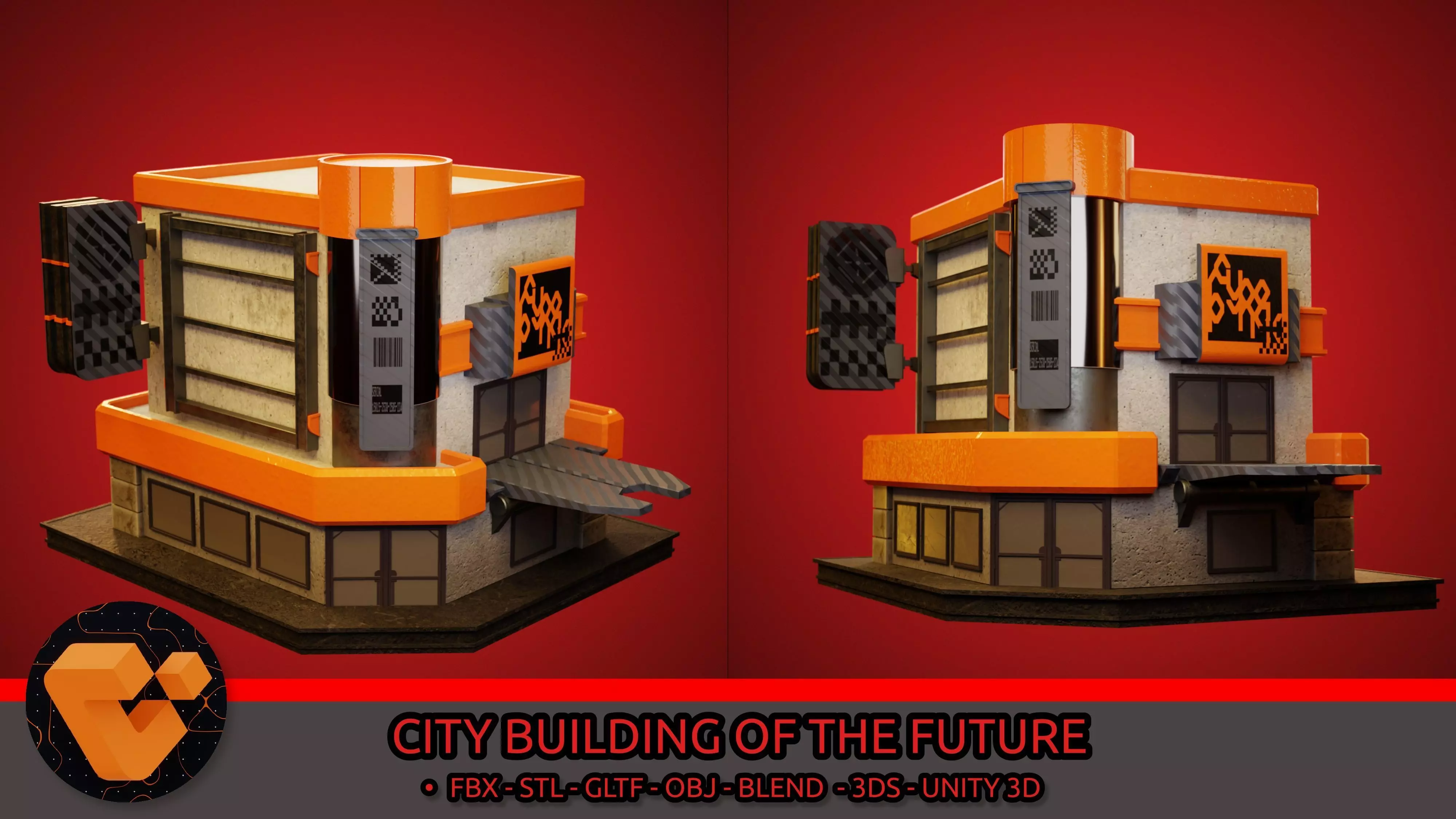 City building of the future Low-poly 3D model_0