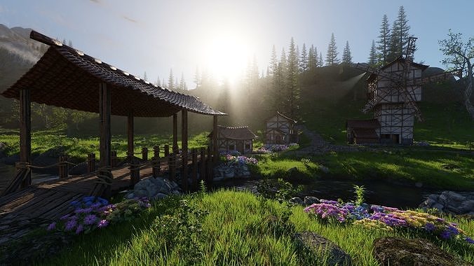 Medieval Village Scene 3D model 6