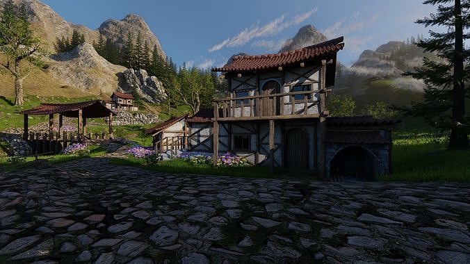 Medieval Village Scene 3D model 4