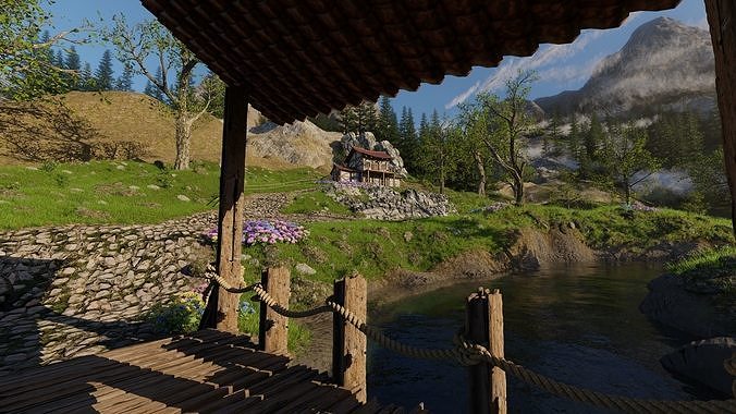 Medieval Village Scene 3D model 7