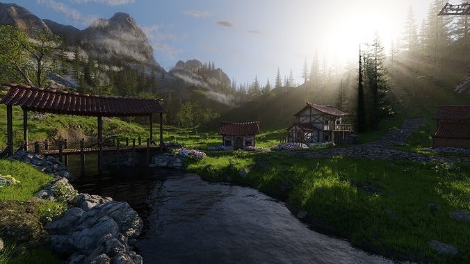 Medieval Village Scene 3D model 5