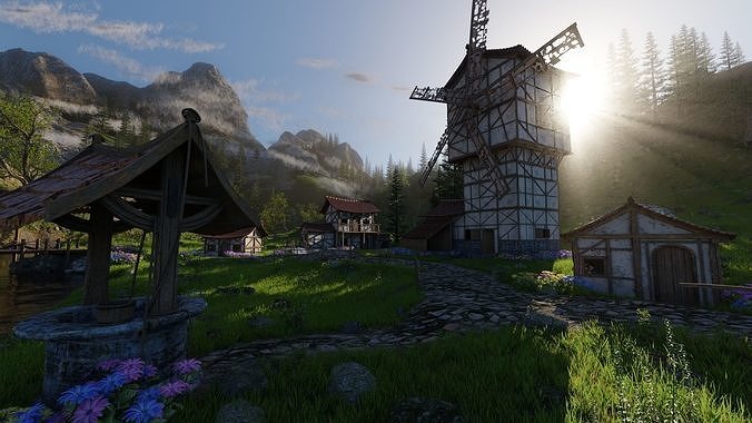 Medieval Village Scene 3D model 2