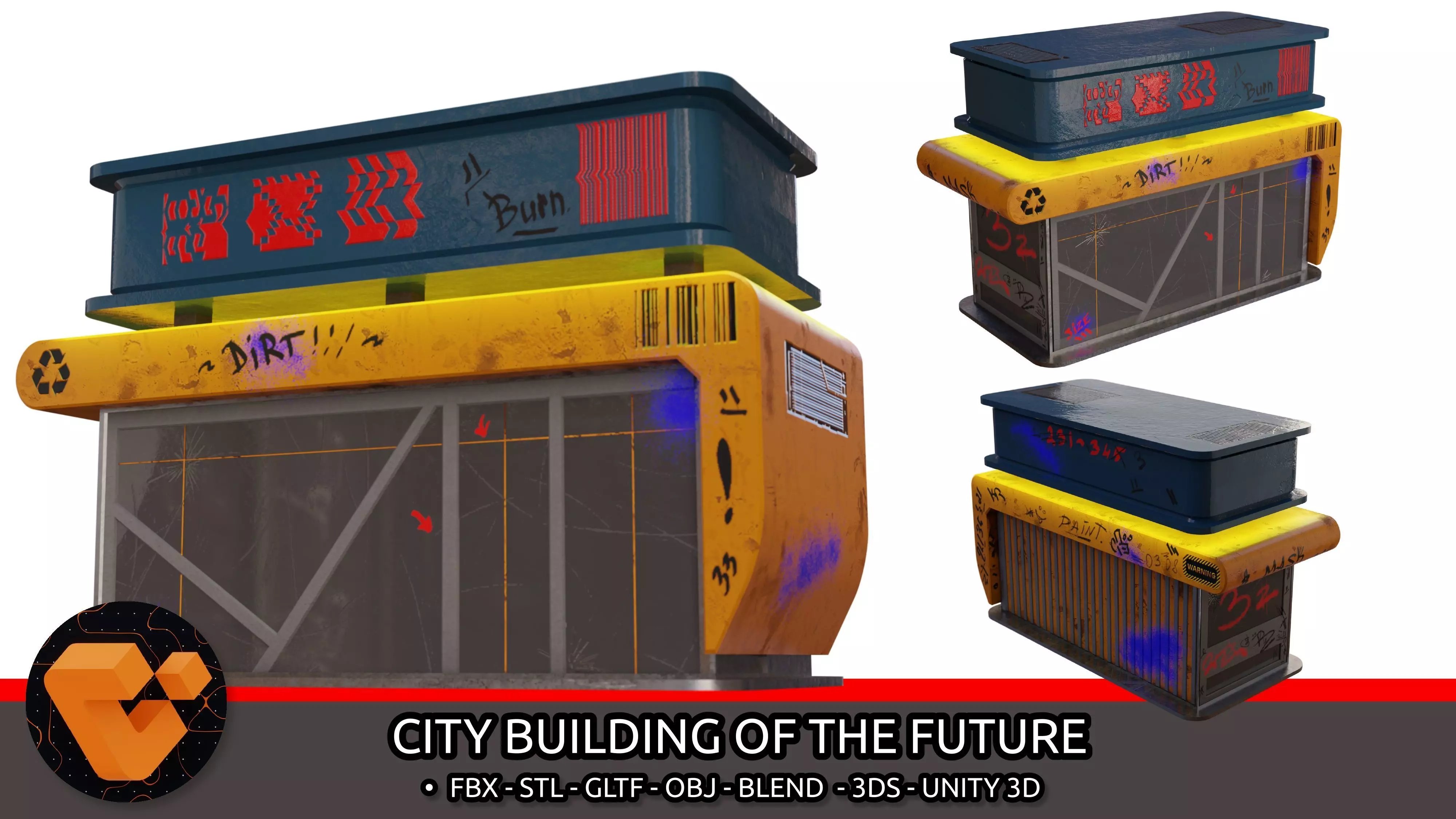 City building of the future Low-poly 3D model_0