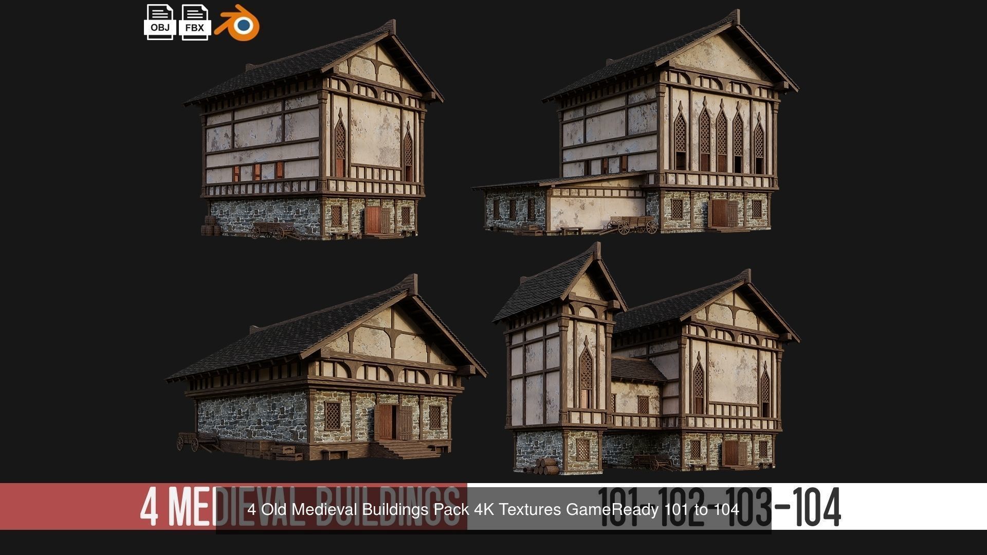 81 - 120 OLD MEDIEVAL BUILDINGS PACK 4K Textures GameReady 3D Model Collection_9