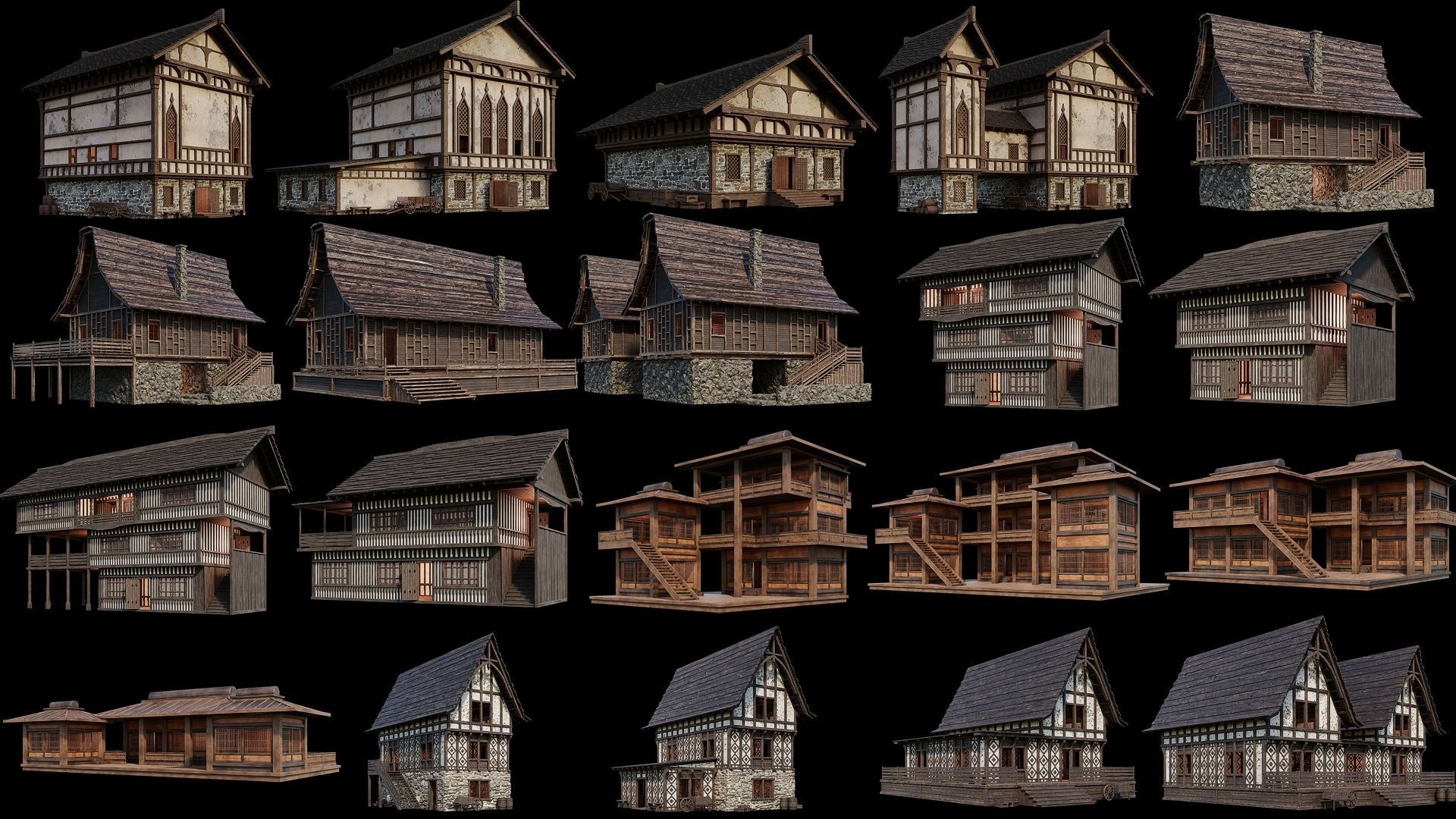 81 - 120 OLD MEDIEVAL BUILDINGS PACK 4K Textures GameReady 3D Model Collection_3