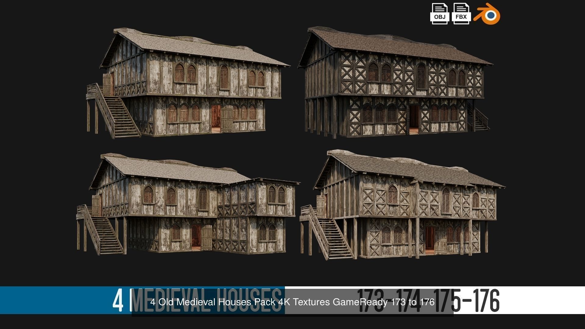 161-200 OLD MEDIEVAL BUILDINGS PACK 4K Textures GameReady 3D Model Collection_7