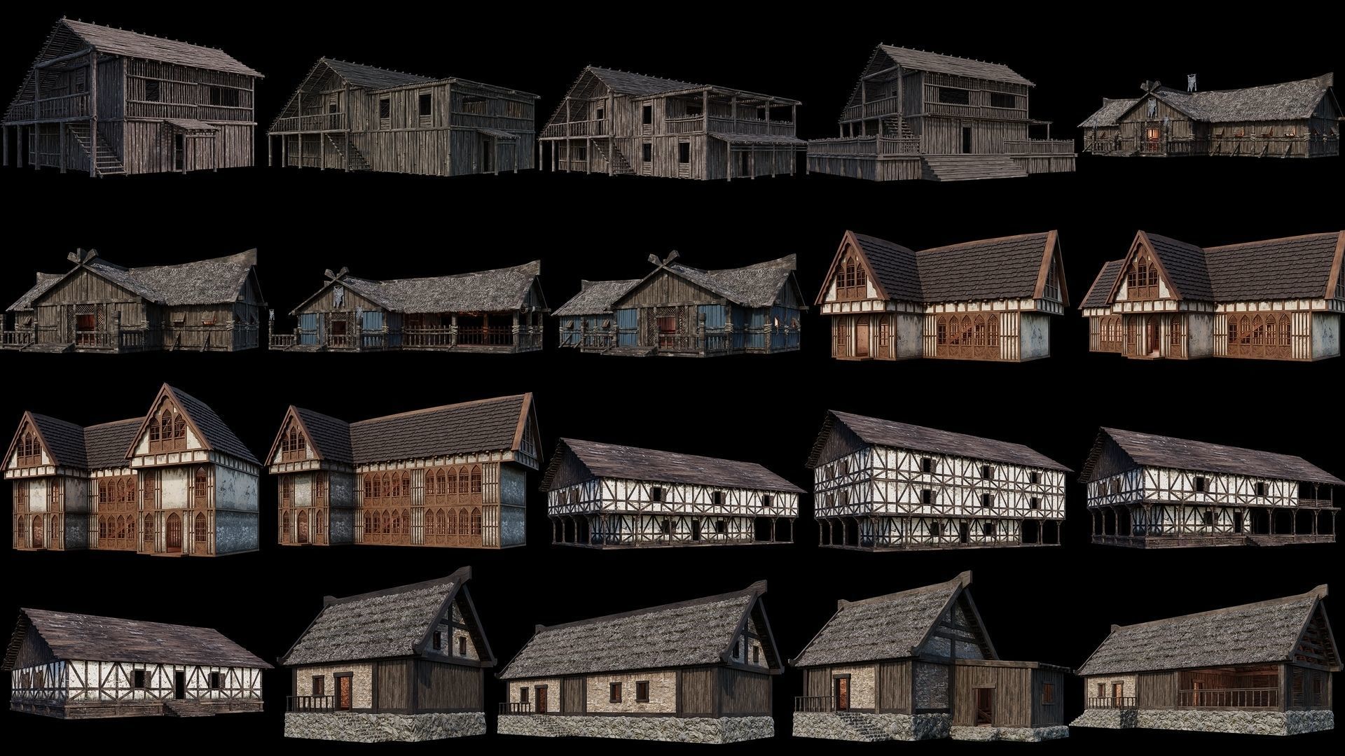 161-200 OLD MEDIEVAL BUILDINGS PACK 4K Textures GameReady 3D Model Collection_3