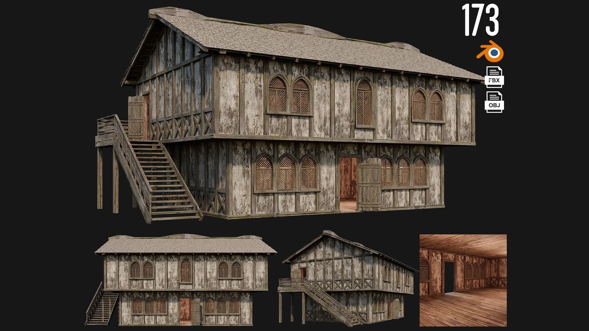 161-200 OLD MEDIEVAL BUILDINGS PACK 4K Textures GameReady 3D Model Collection_33