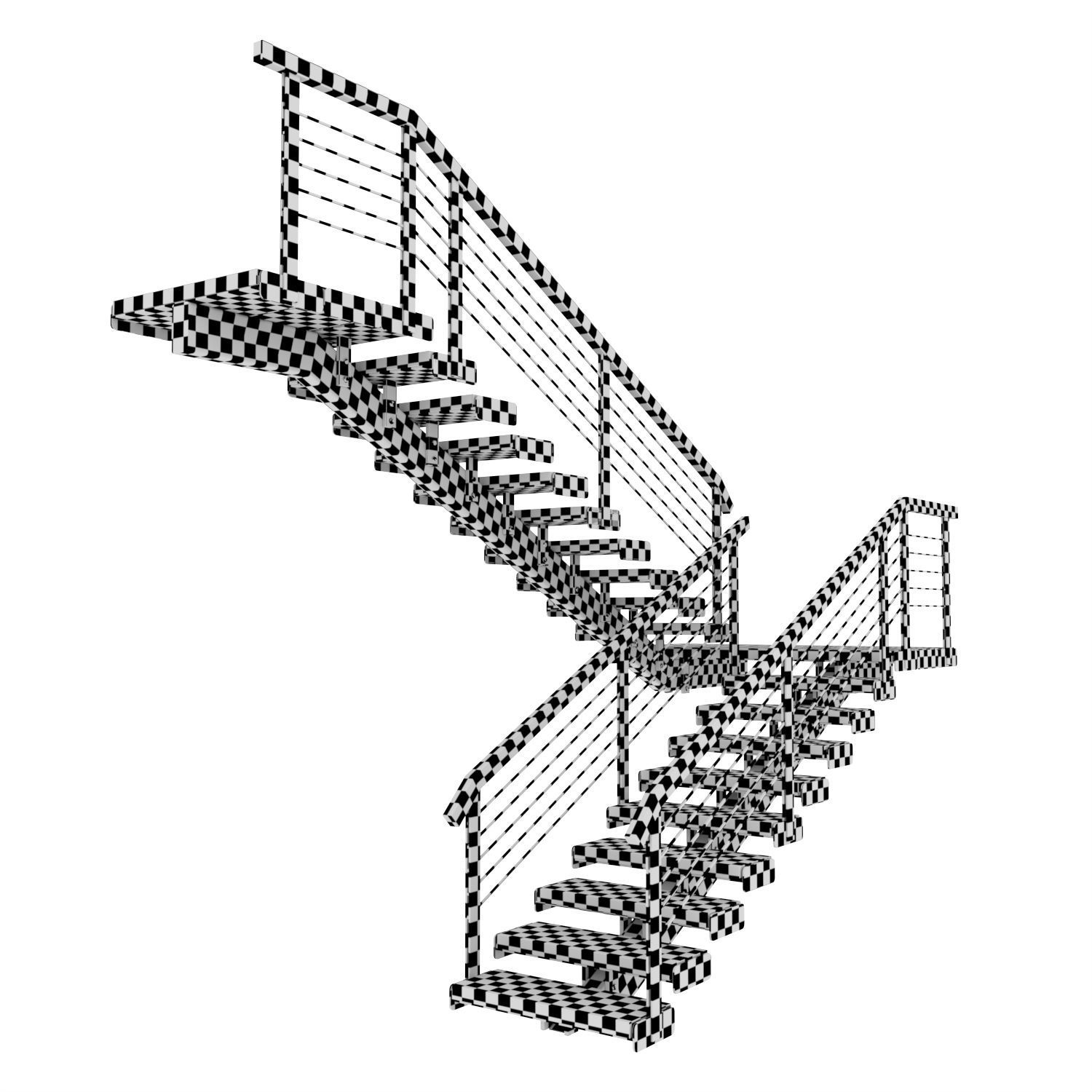 STAIRS IN LOFT STYLE U-shaped 3D model_6