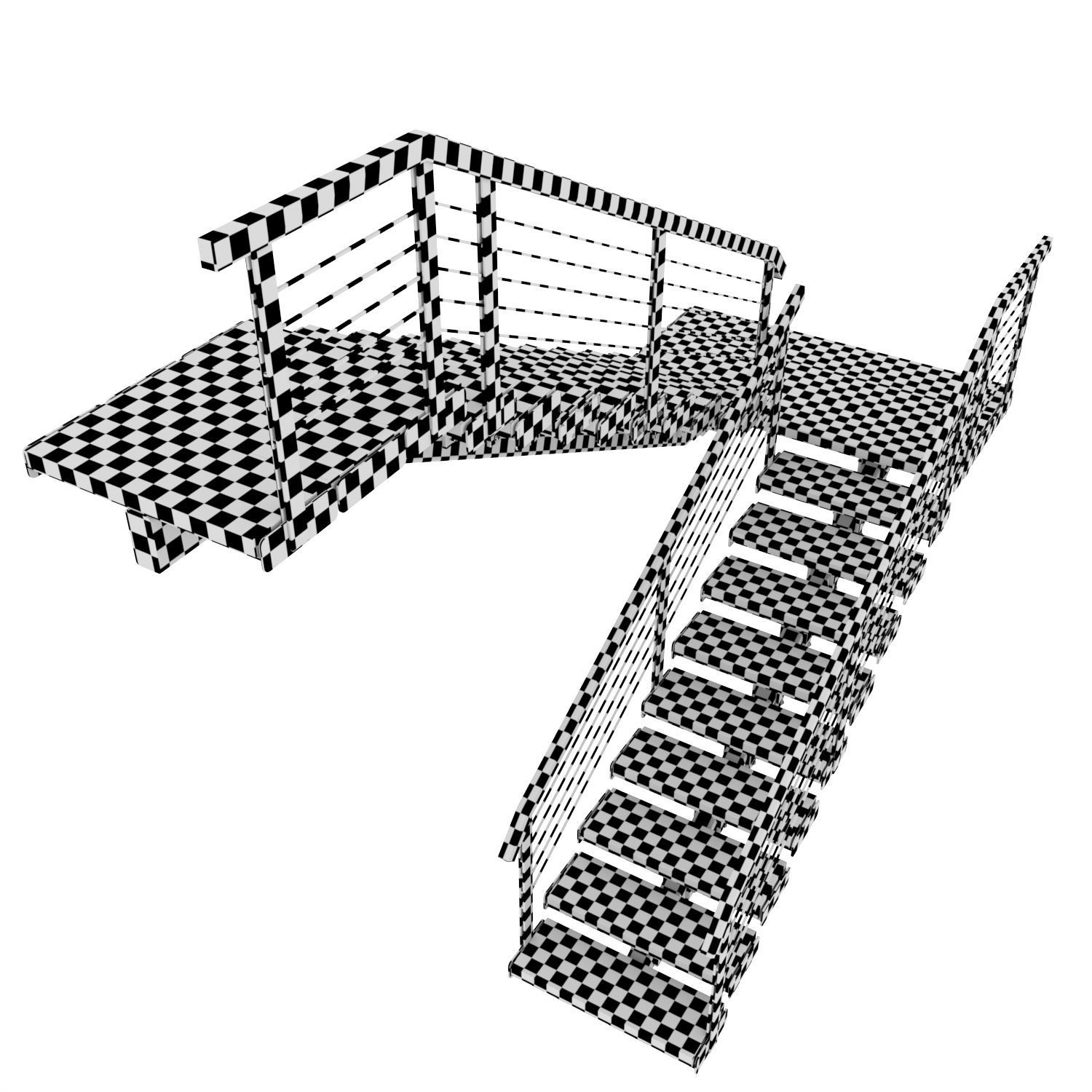 STAIRS IN LOFT STYLE U-shaped 3D model_9