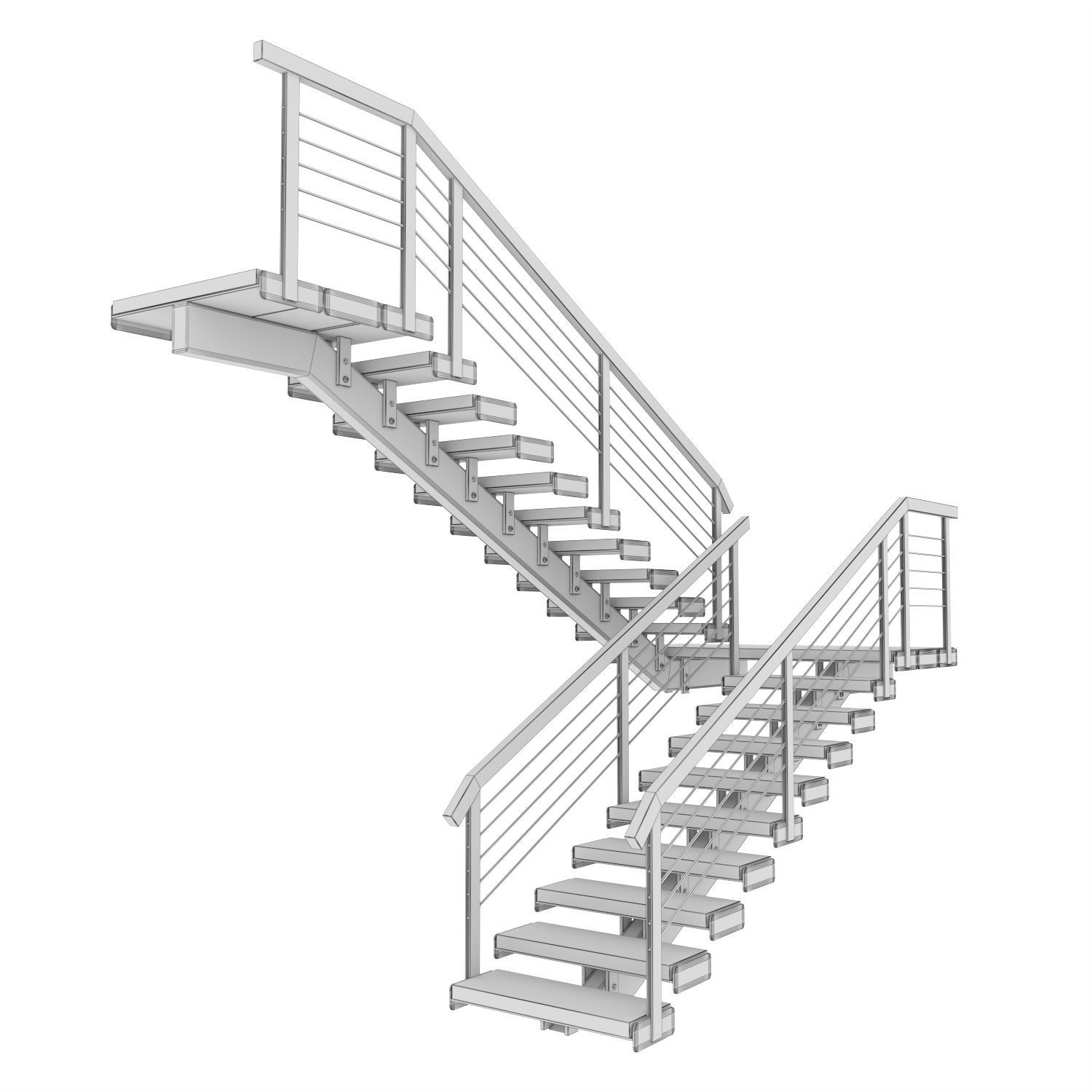 STAIRS IN LOFT STYLE U-shaped 3D model_5