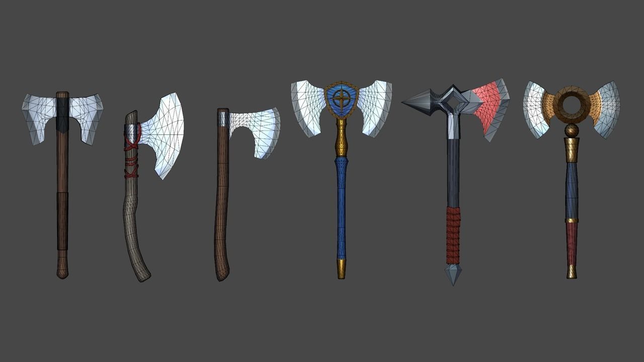 3D Lowpoly Cartoon Axe Pack Low-poly 3D model_1