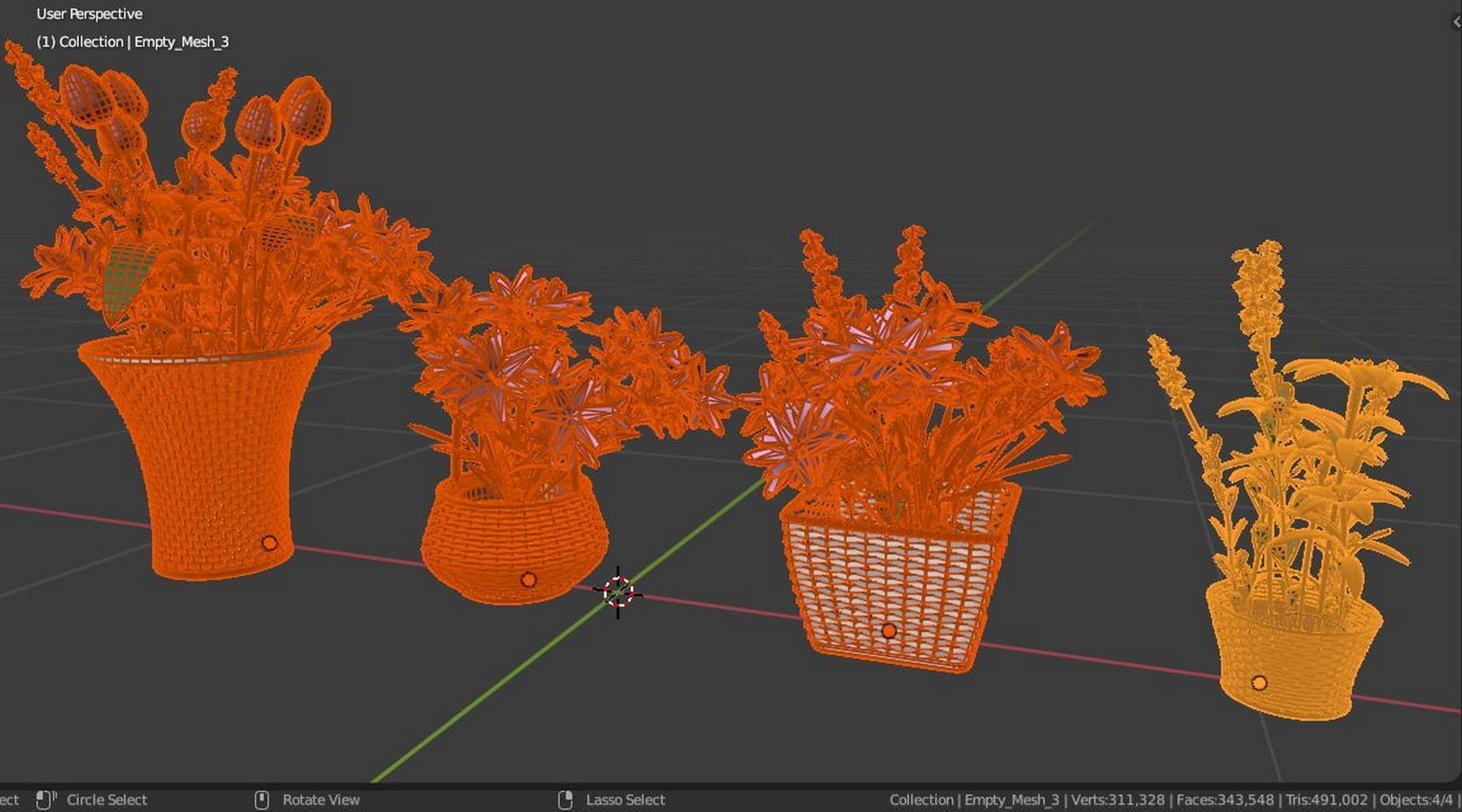 Flower basket model in Blender 3D model_1