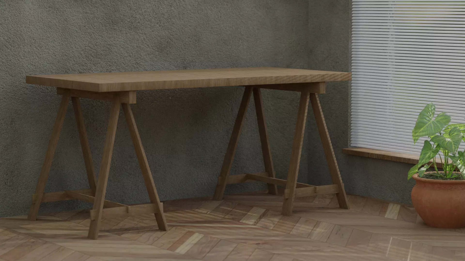Working table Low-poly 3D model_0
