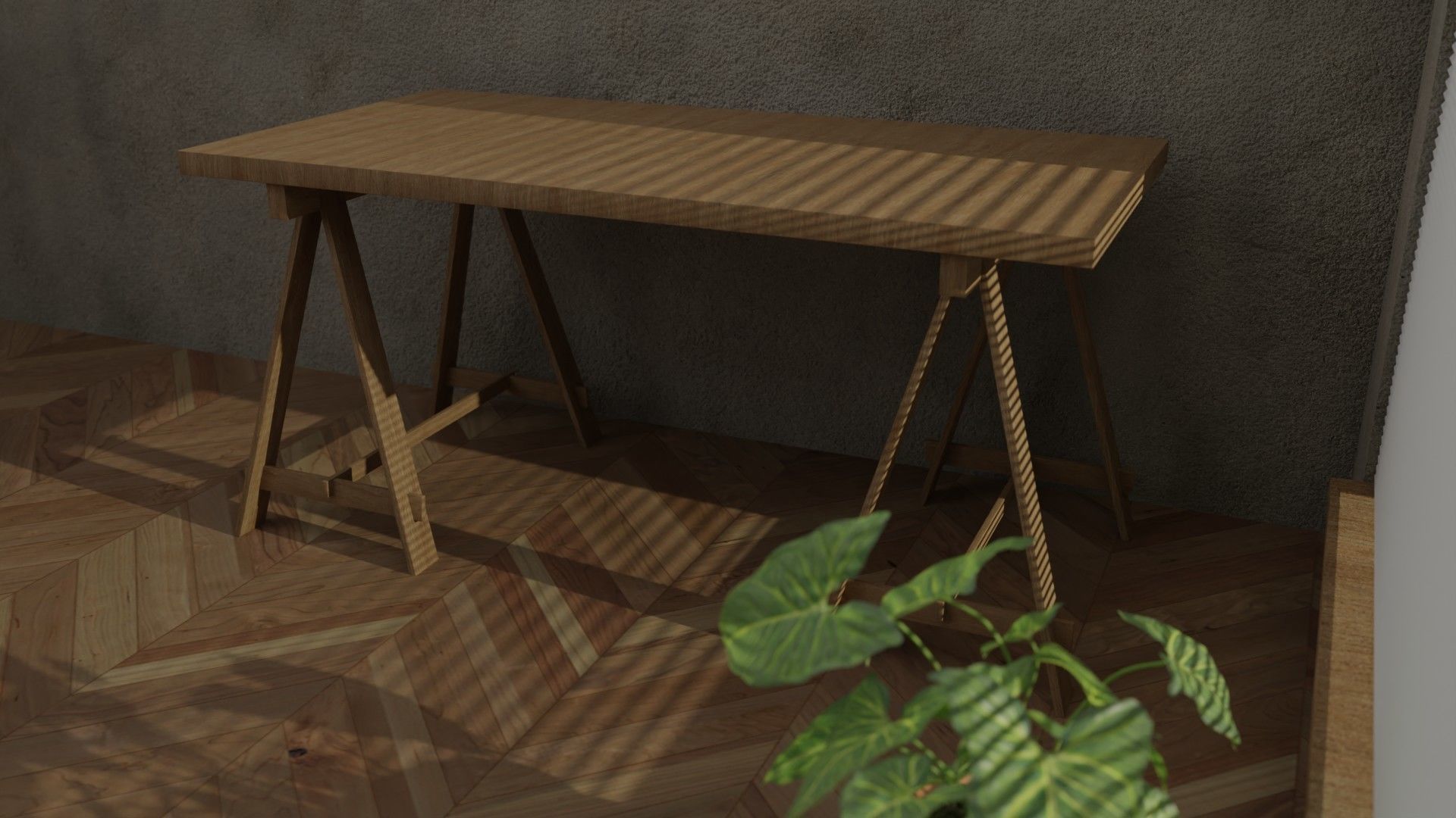 Working table Low-poly 3D model_1