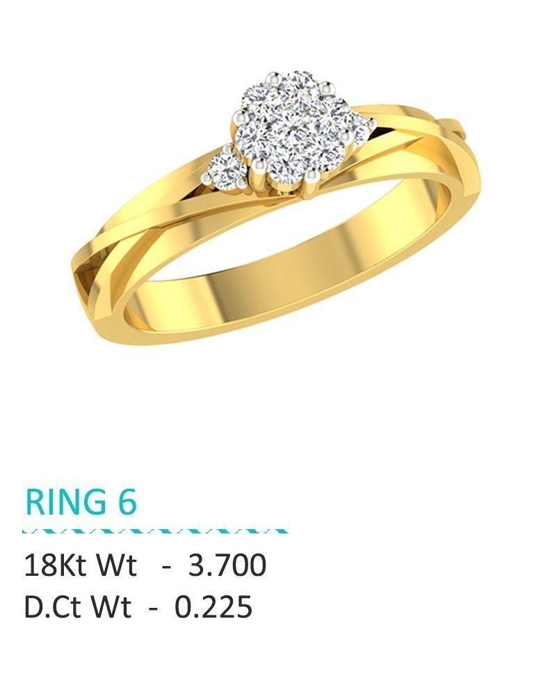 Ring - 6 diamond engagement gold 3D print model_3