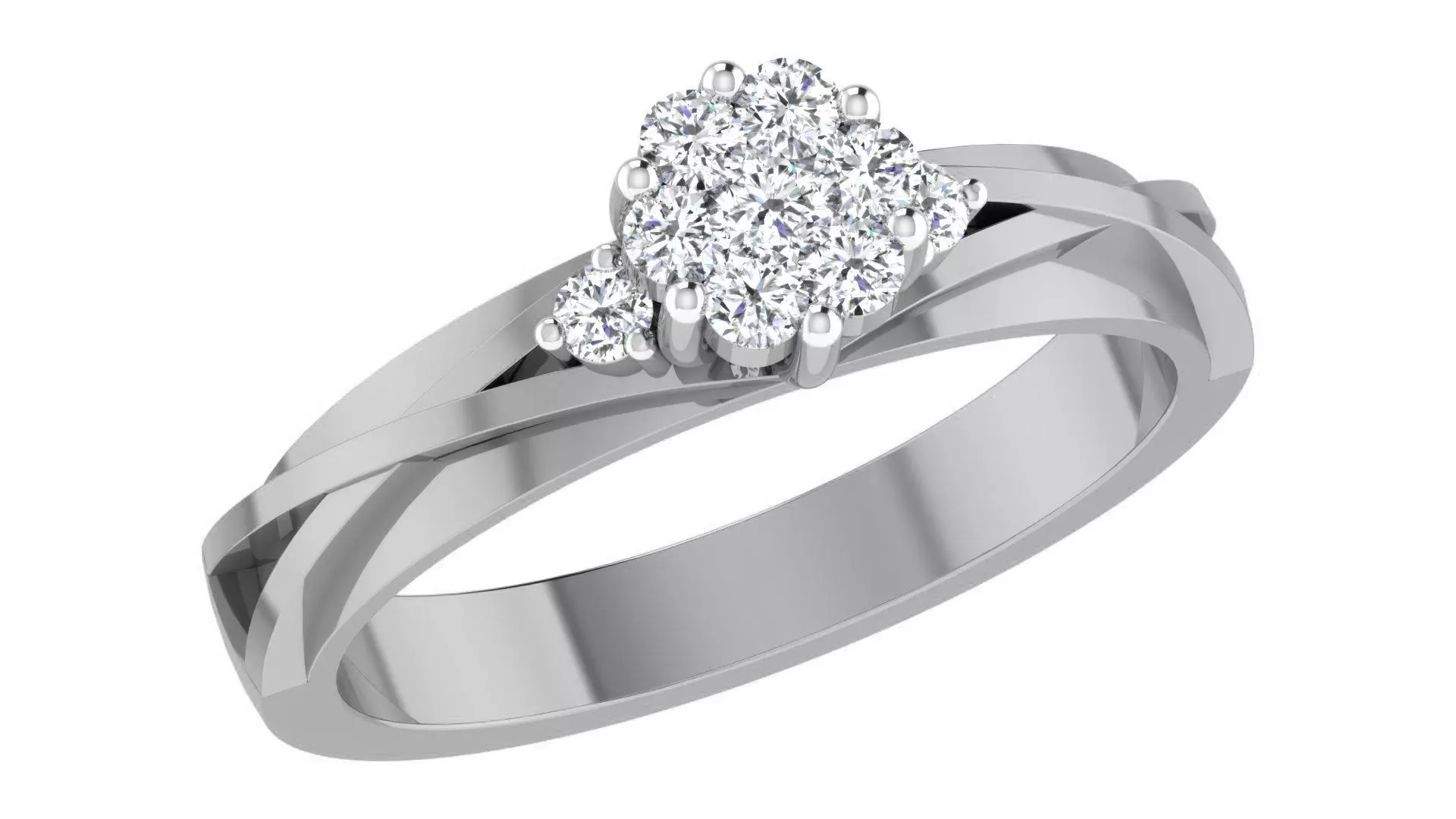 Ring - 6 diamond engagement gold 3D print model_0