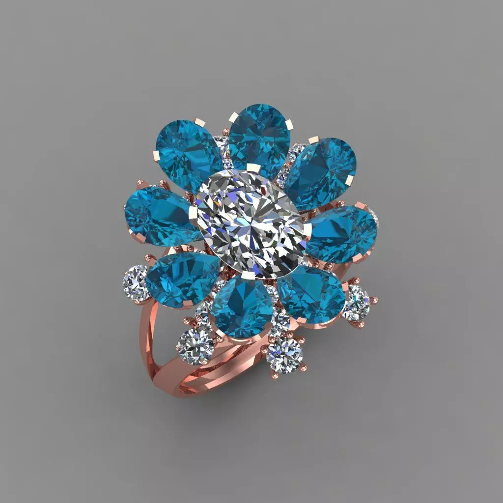 Oval pear stone diamond ring jewelry for woman 3D print model