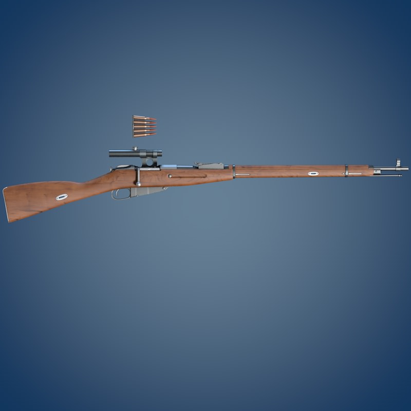 Mosin rifle with scope 3D model_2