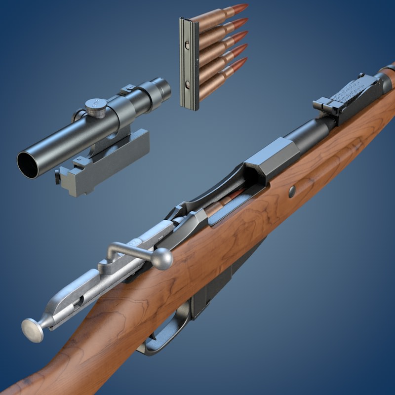 Mosin rifle with scope 3D model_5