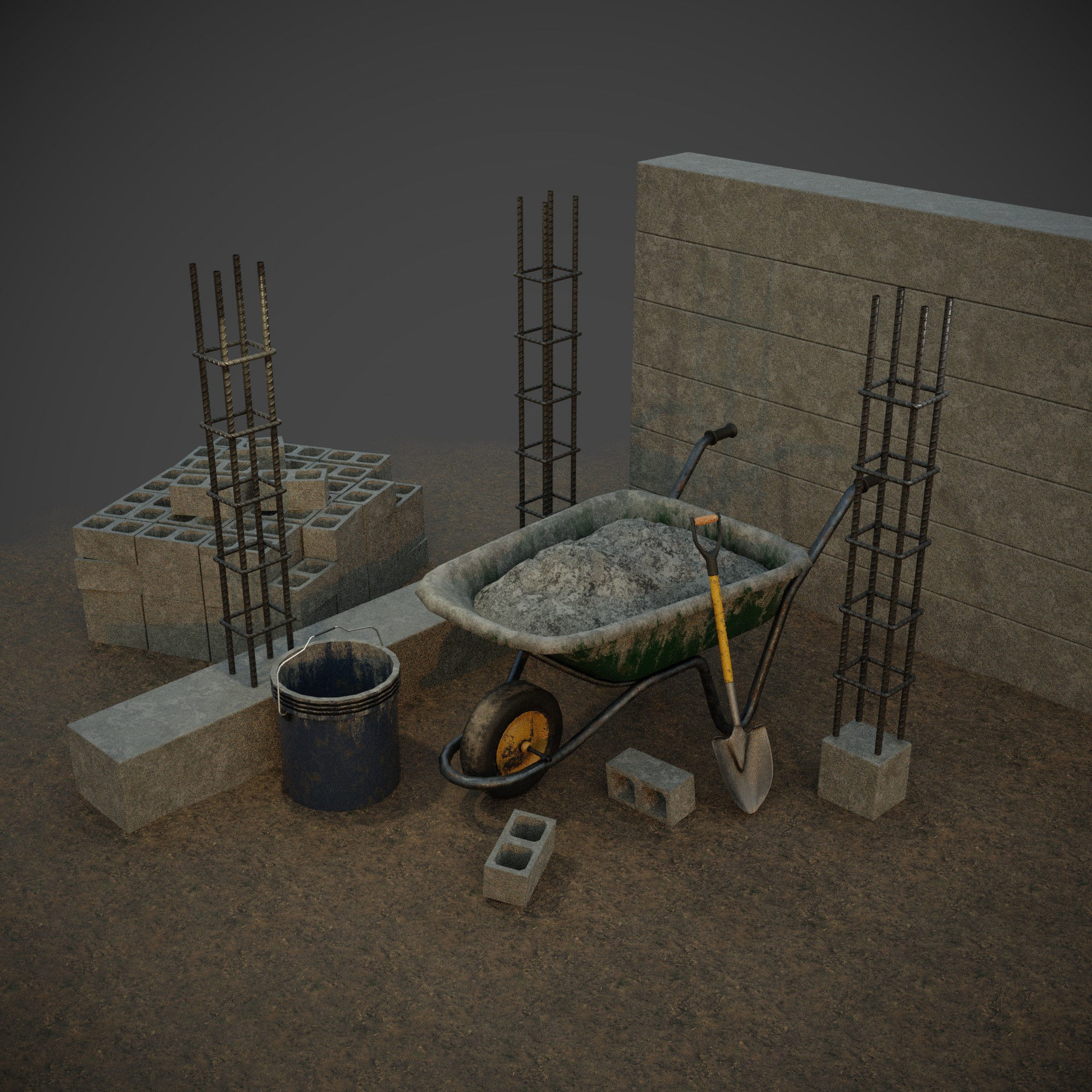 construction tools Low-poly 3D model_1