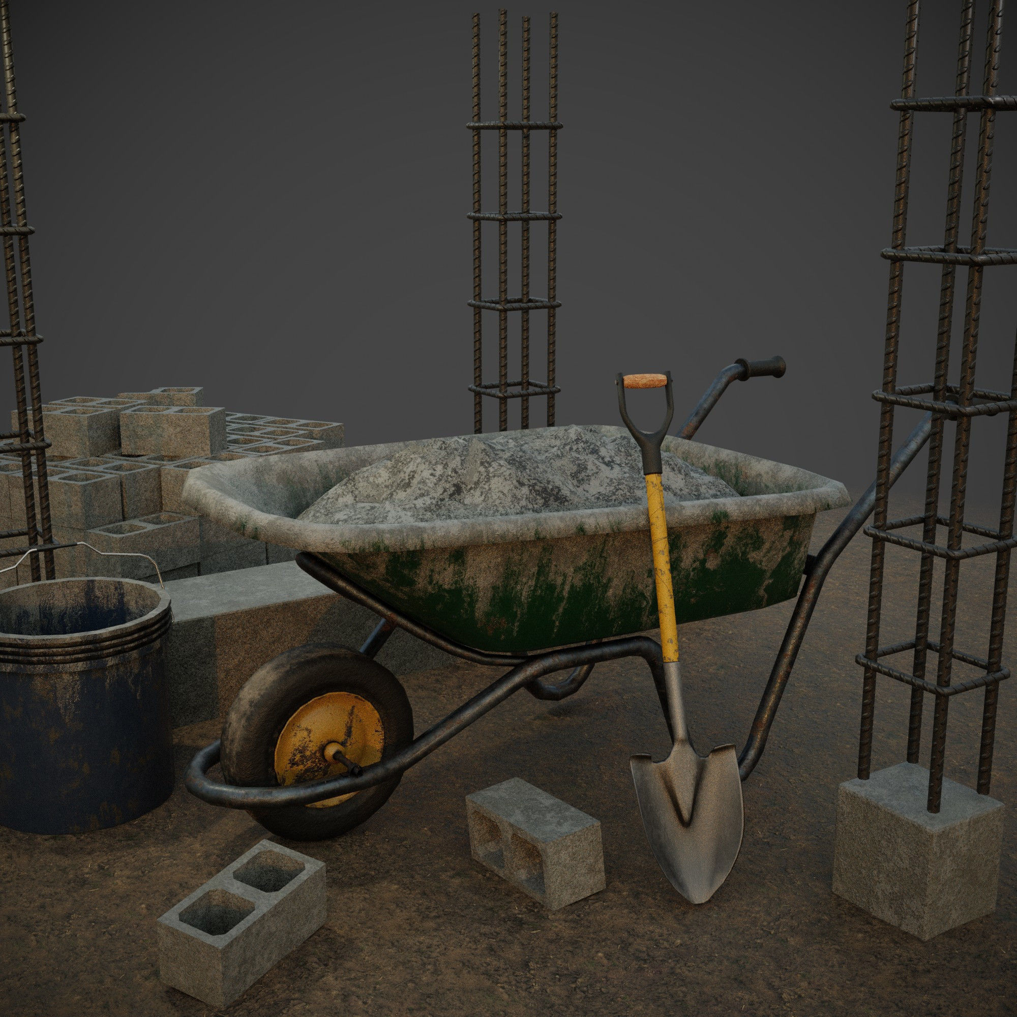 construction tools Low-poly 3D model_2