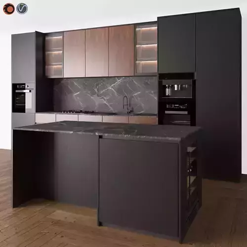 Kitchen Modern 13 Black and Wood 3D model Kitchen Modern 13 Black and Wood 3D model