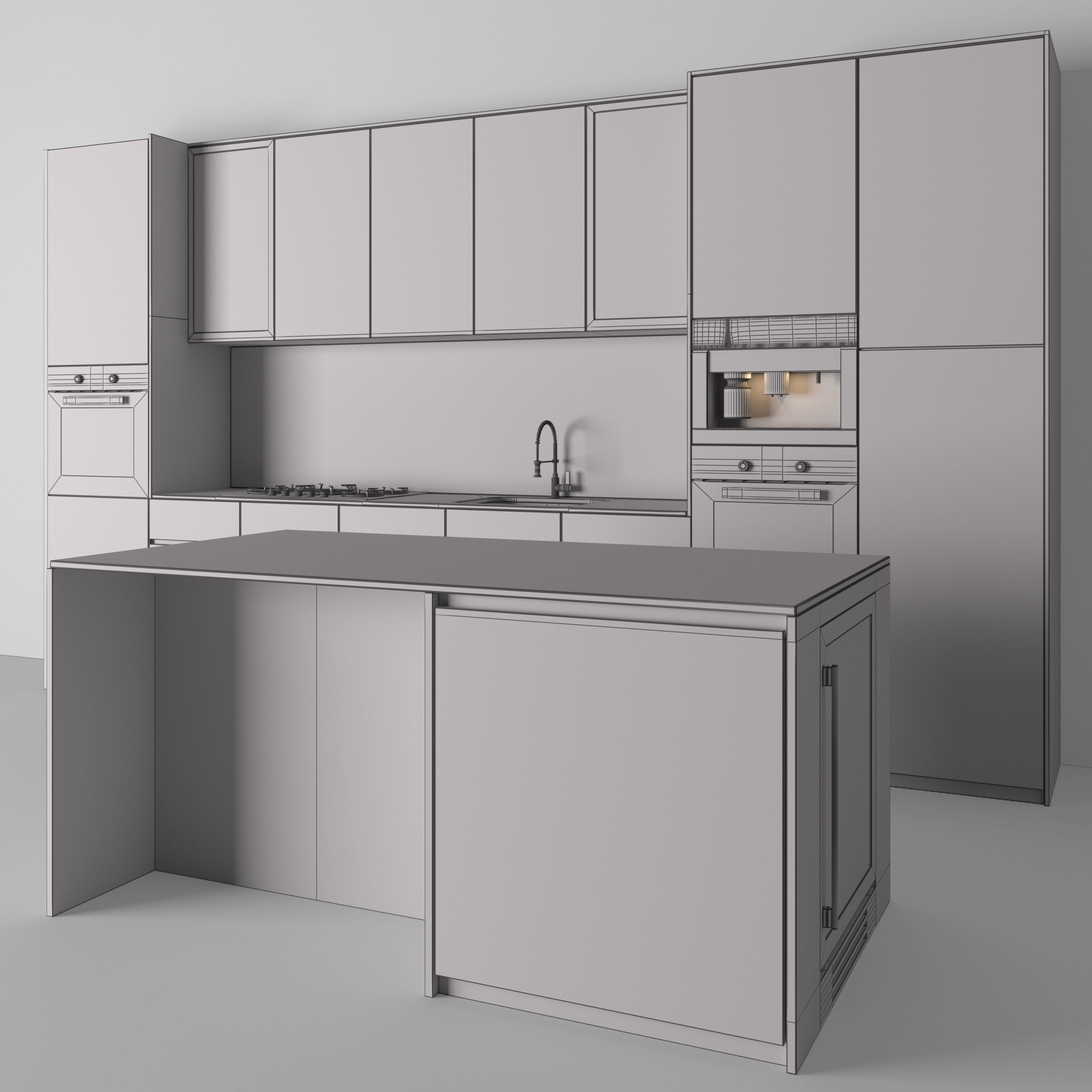 Kitchen Modern 13 Black and Wood 3D model_3